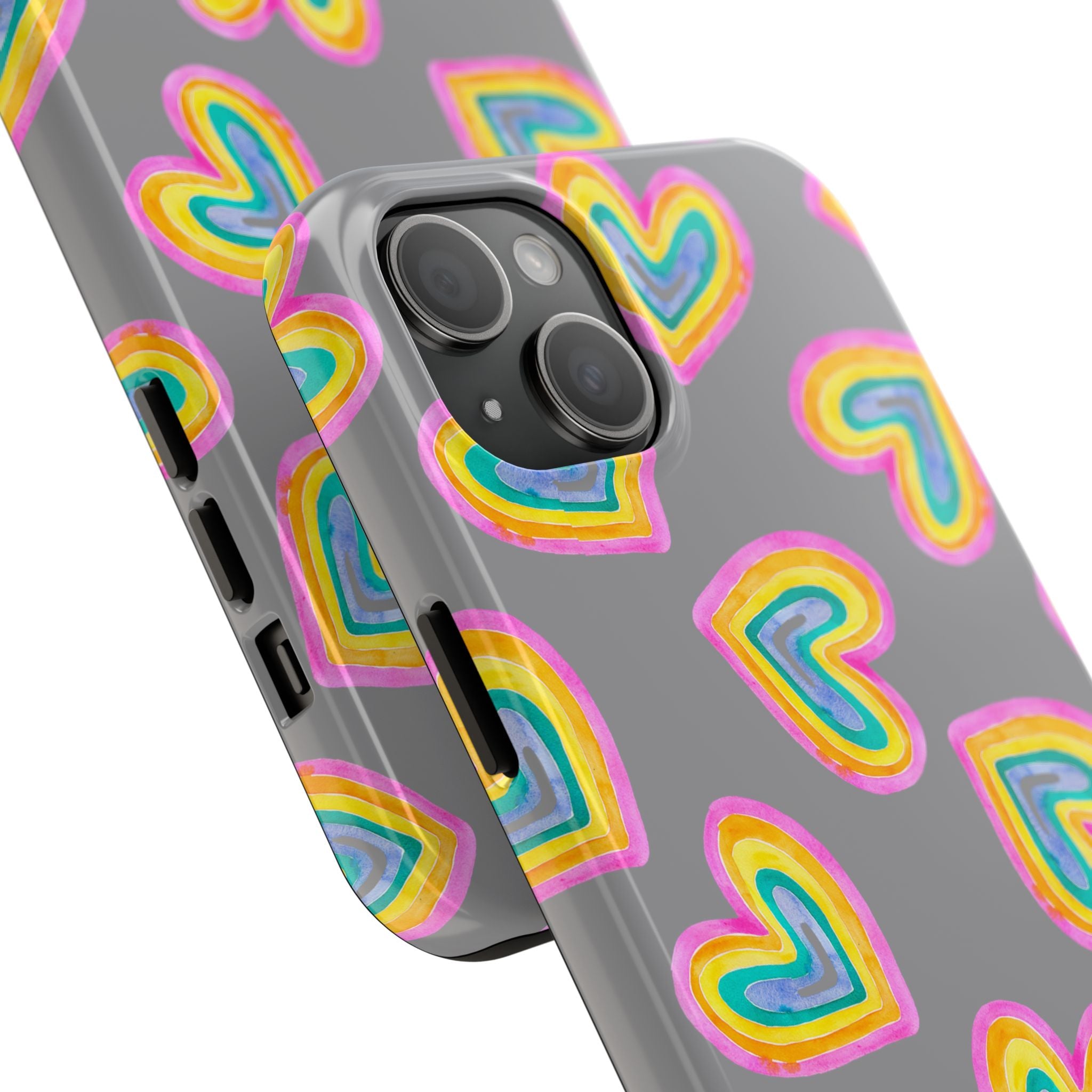 Rainbow Heart Tough Phone Case (For iPhone, Galaxy & More) - Grey
