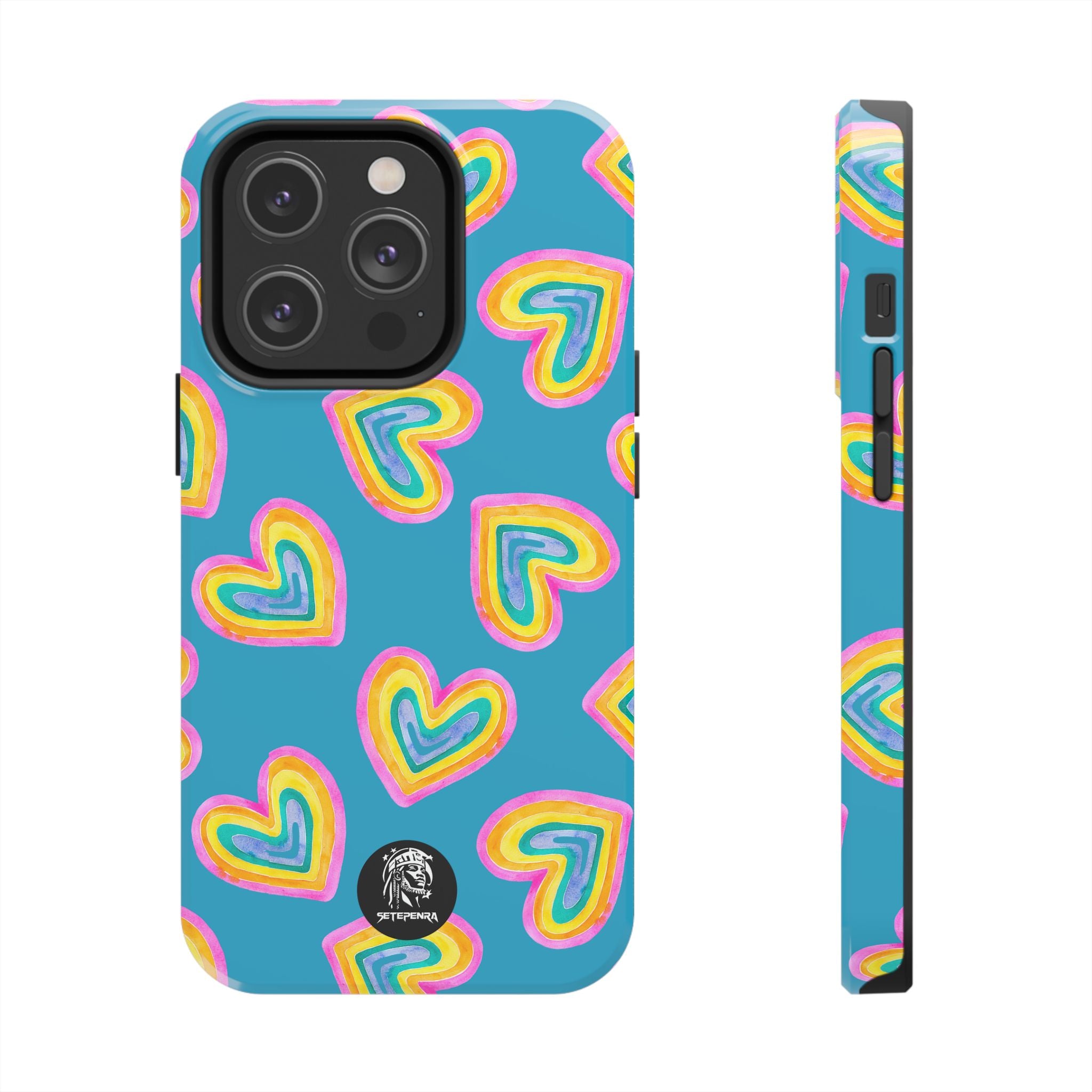 Rainbow Heart Tough Phone Case (For iPhone, Galaxy & More) - Turquoise SETEPENRA Phone Case.