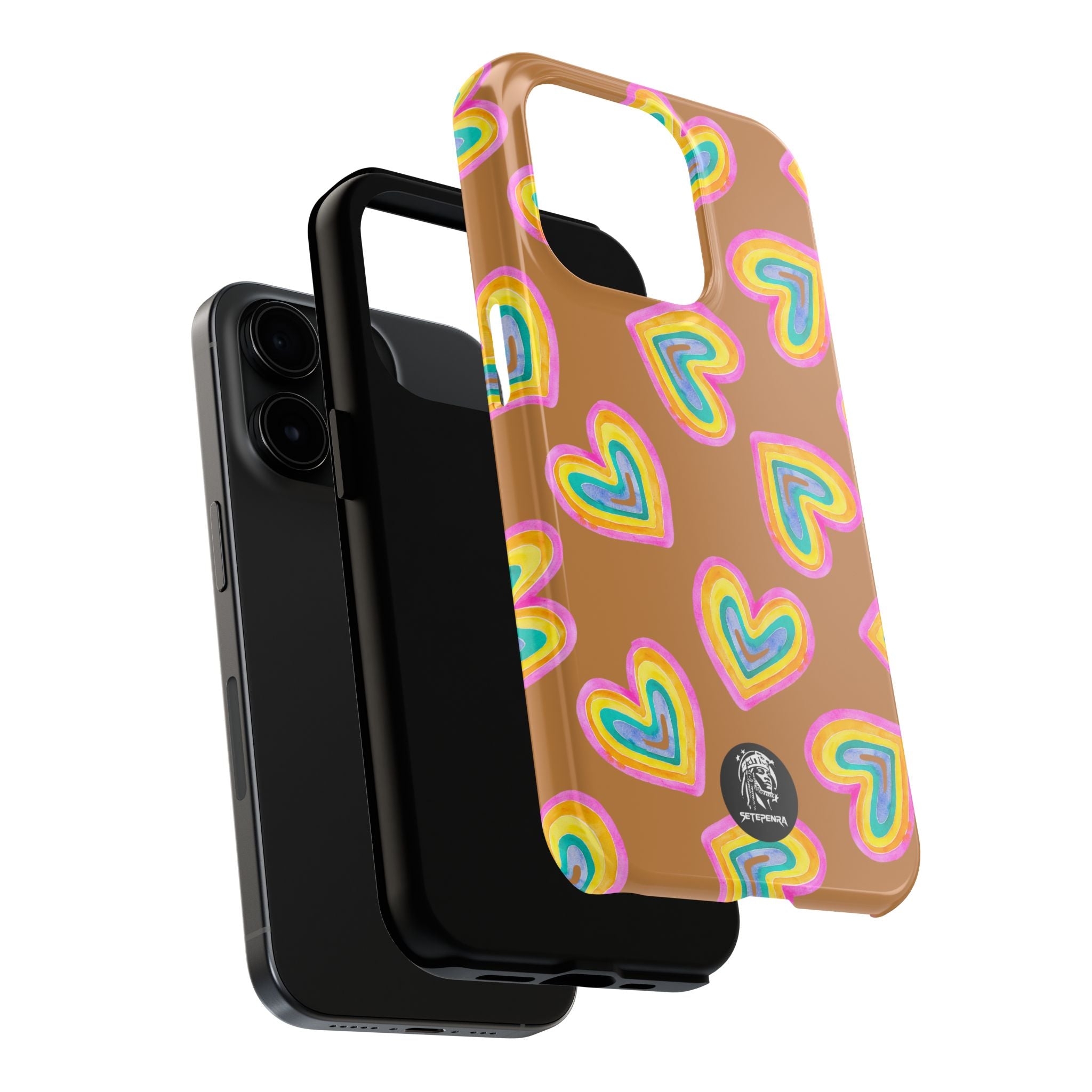 Rainbow Heart Tough Phone Case (For iPhone, Galaxy & More) - Light Brown