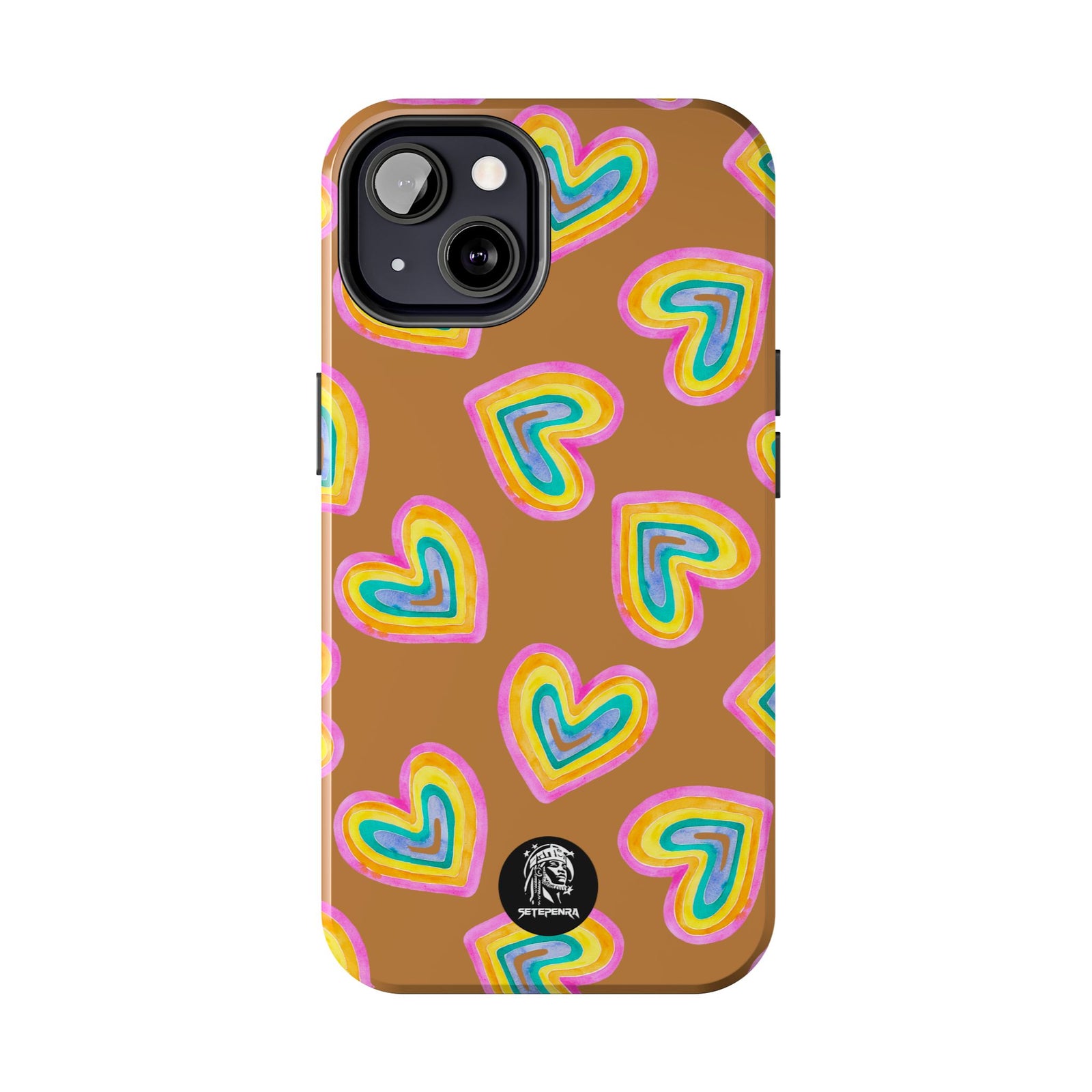 Rainbow Heart Tough Phone Case (For iPhone, Galaxy & More) - Light Brown SETEPENRA Phone Case.