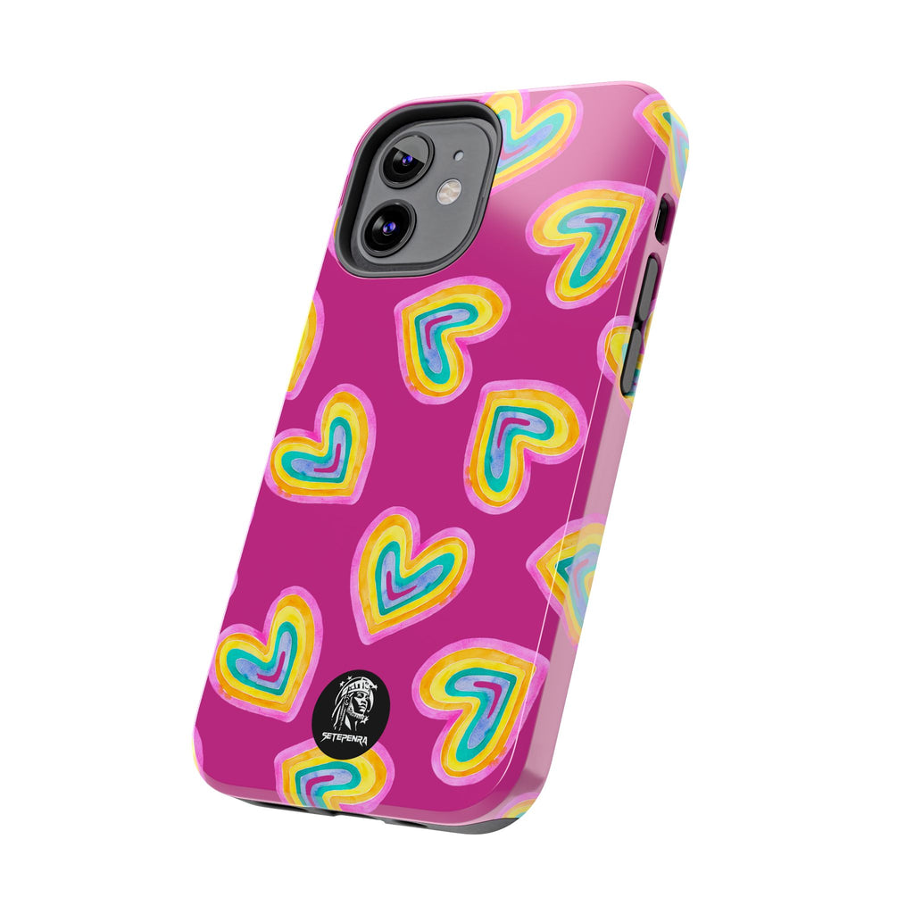 Rainbow Heart Tough Phone Case (For iPhone, Galaxy & More) - Pink