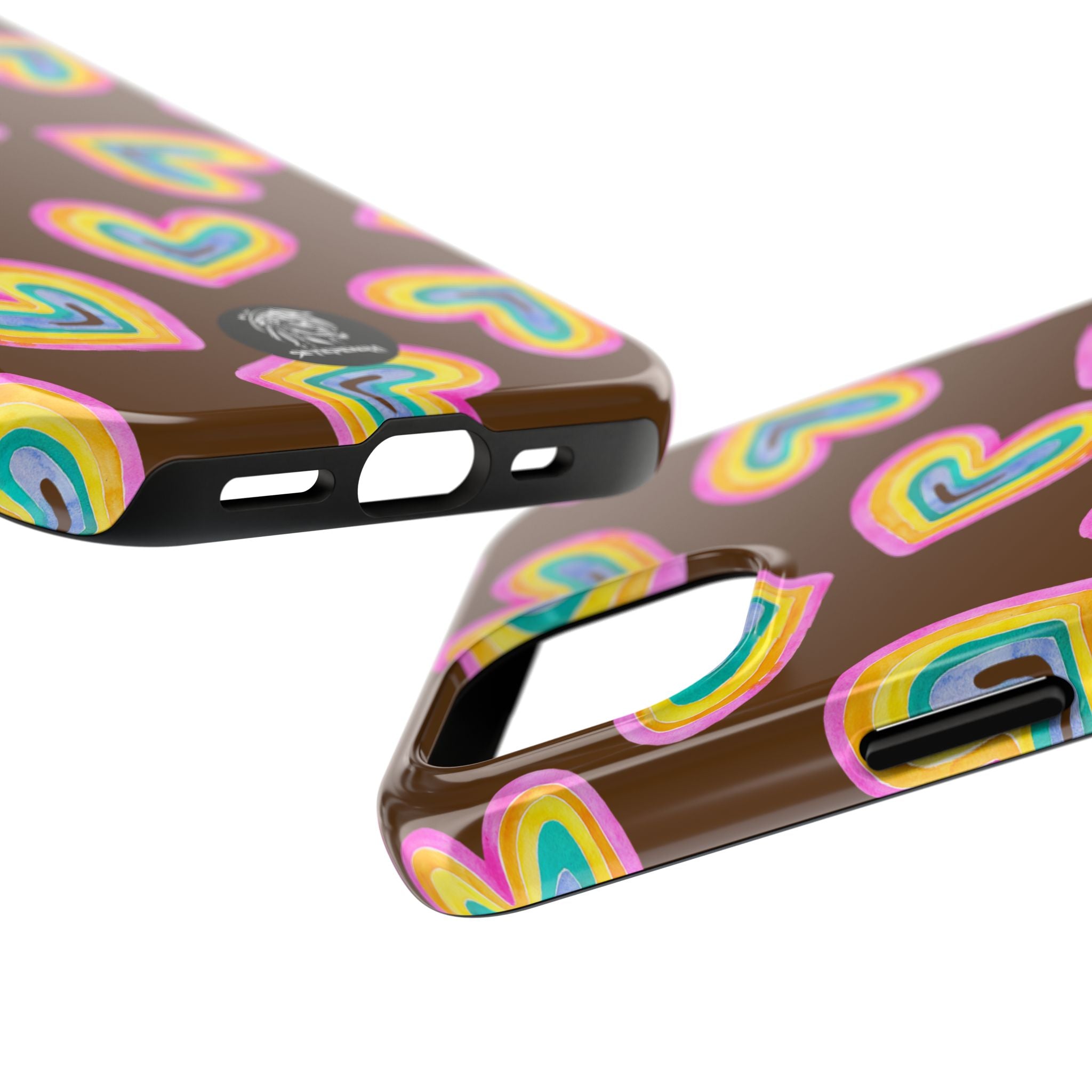 Rainbow Heart Tough Phone Case (For iPhone, Galaxy & More) - Brown