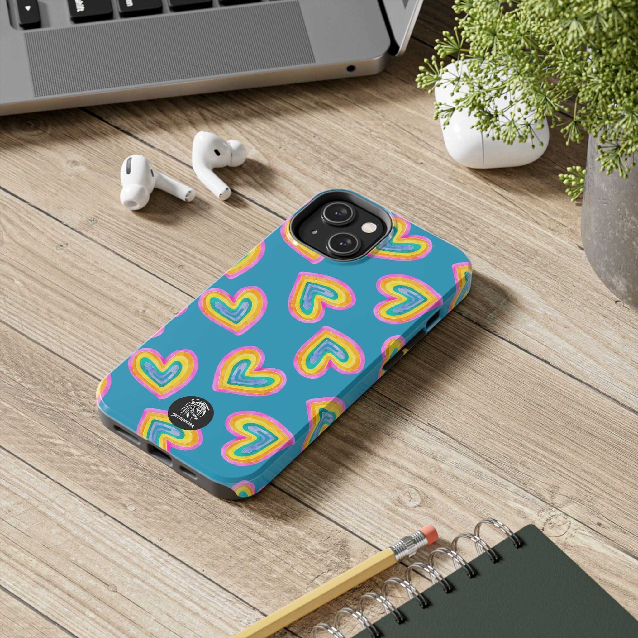 Rainbow Heart Tough Phone Case (For iPhone, Galaxy & More) - Turquoise