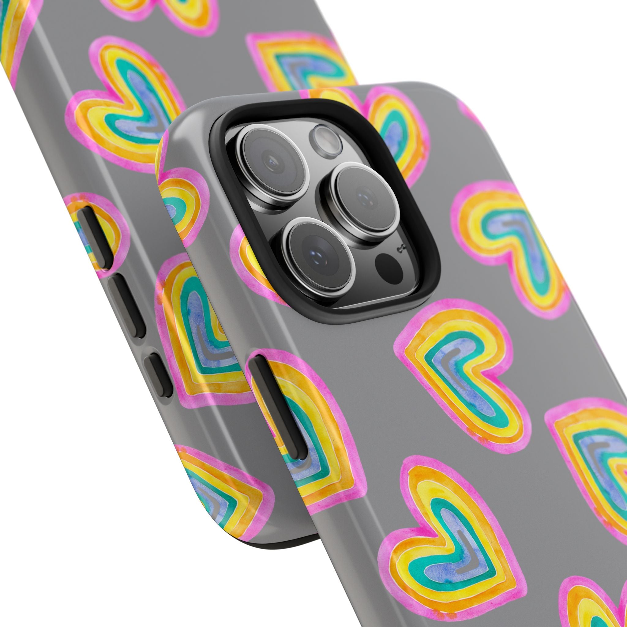 Rainbow Heart Tough Phone Case (For iPhone, Galaxy & More) - Grey