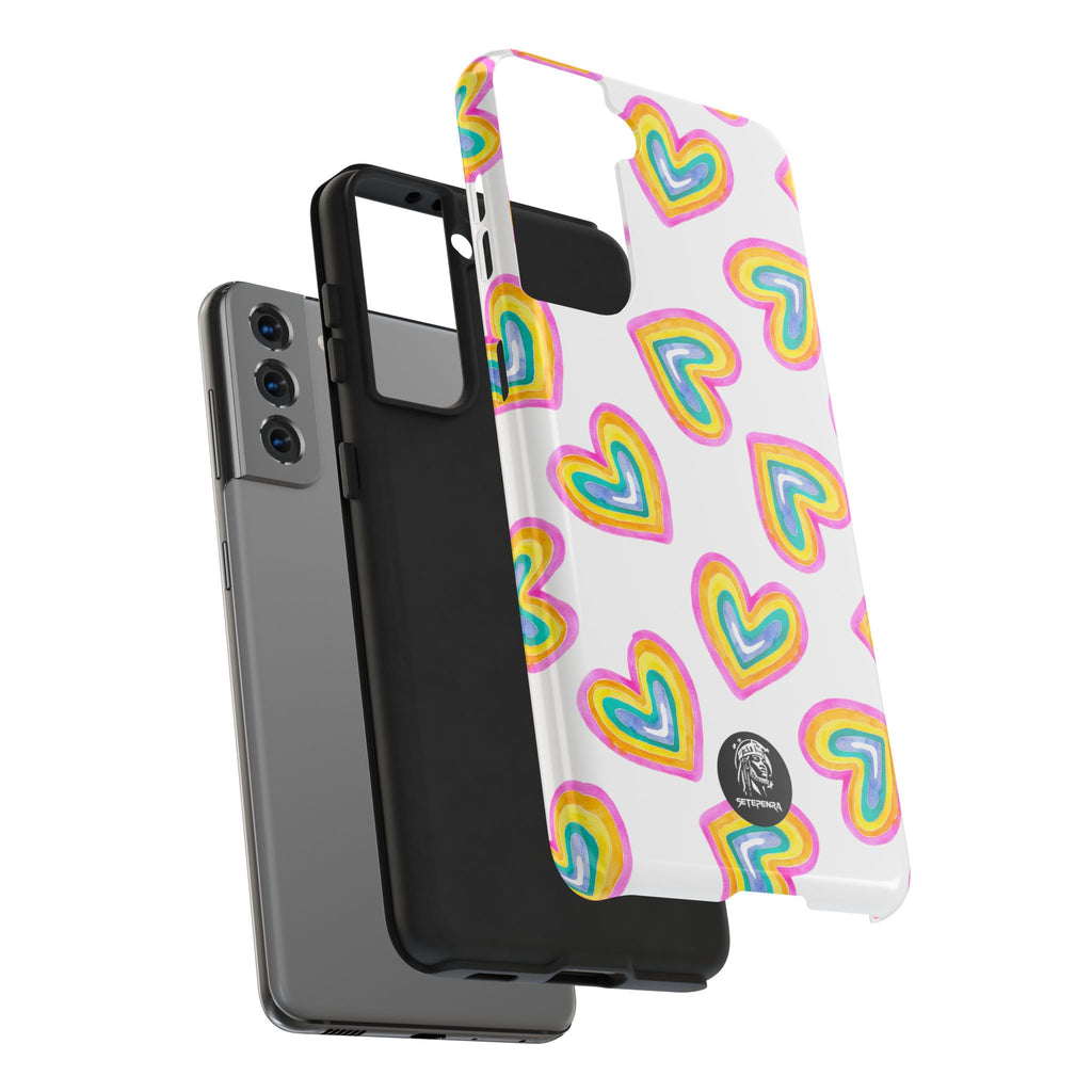 Rainbow Heart Tough Phone Case (For iPhone, Galaxy & More) - White