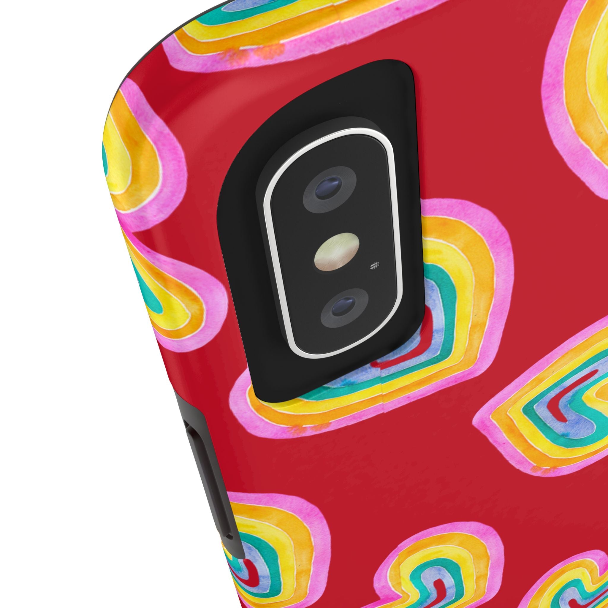 Rainbow Heart Tough Phone Case (For iPhone, Galaxy & More) - Dark Red