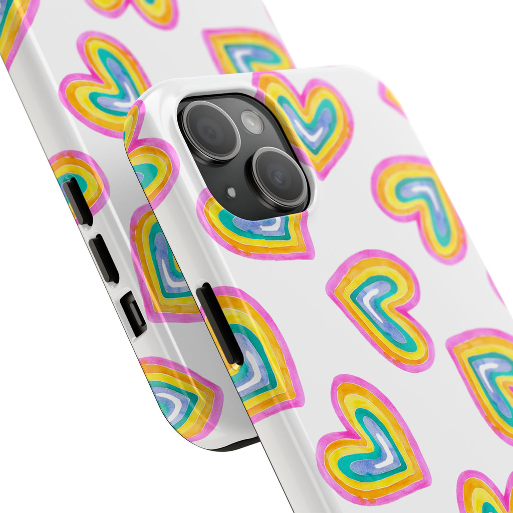 Rainbow Heart Tough Phone Case (For iPhone, Galaxy & More) - White