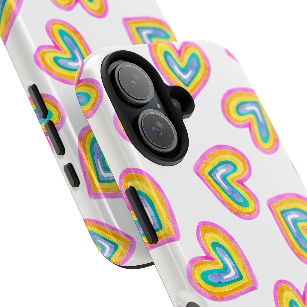 Rainbow Heart Tough Phone Case (For iPhone, Galaxy & More) - White