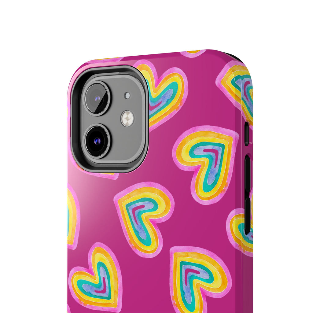 Rainbow Heart Tough Phone Case (For iPhone, Galaxy & More) - Pink