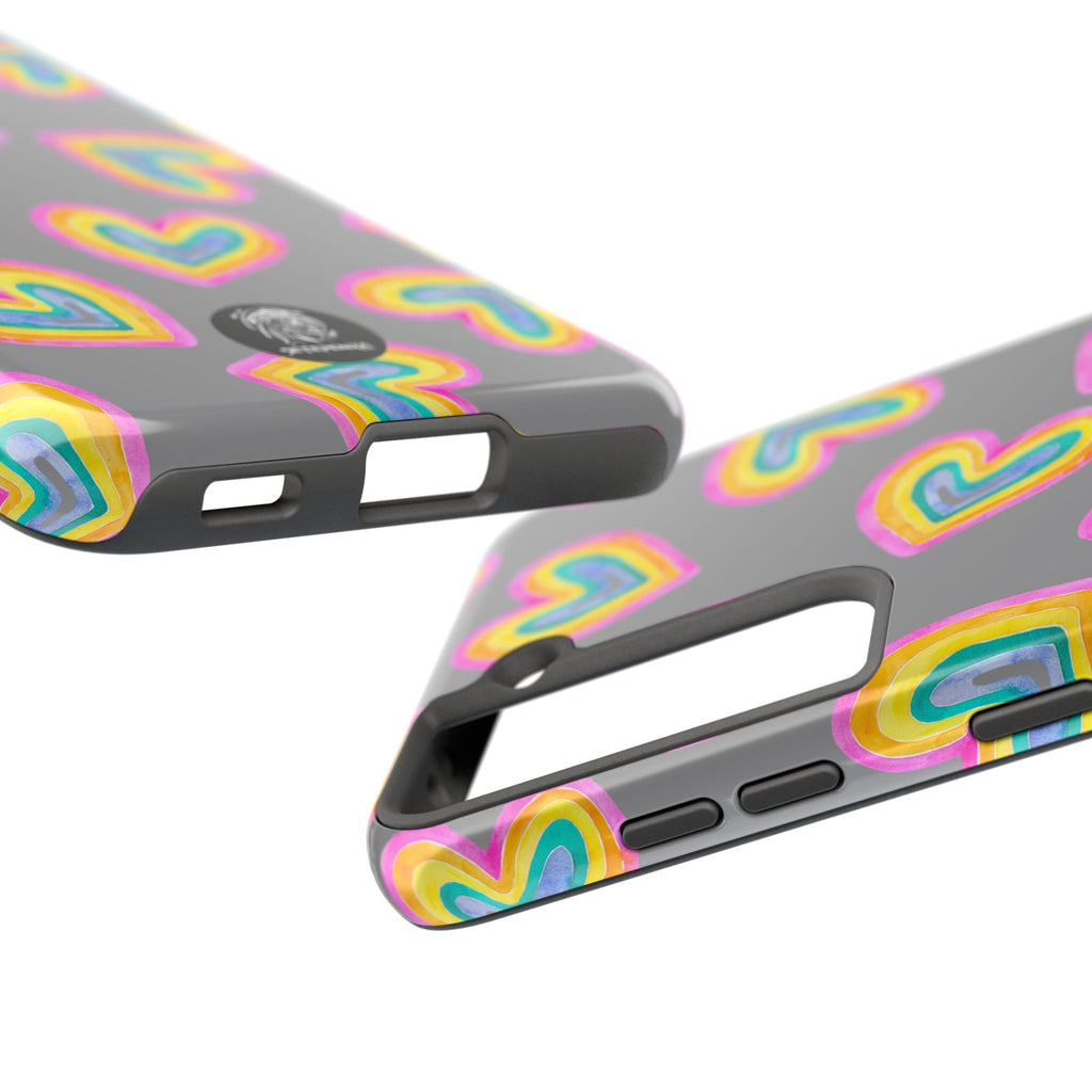 Rainbow Heart Tough Phone Case (For iPhone, Galaxy & More) - Grey