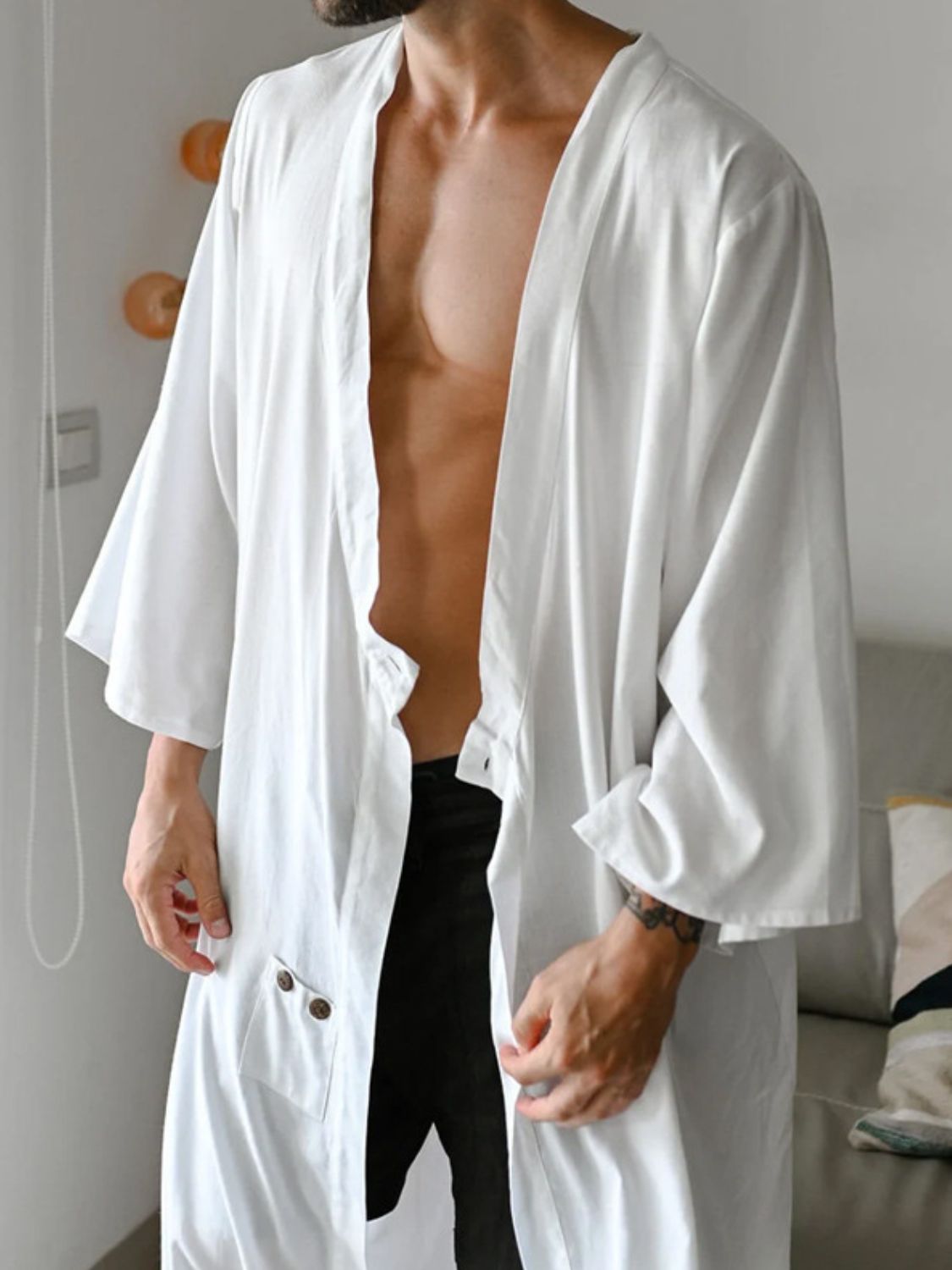 Men's Full Size Button Detail Long Sleeve Cover-Up Plus Size SETEPENRA .