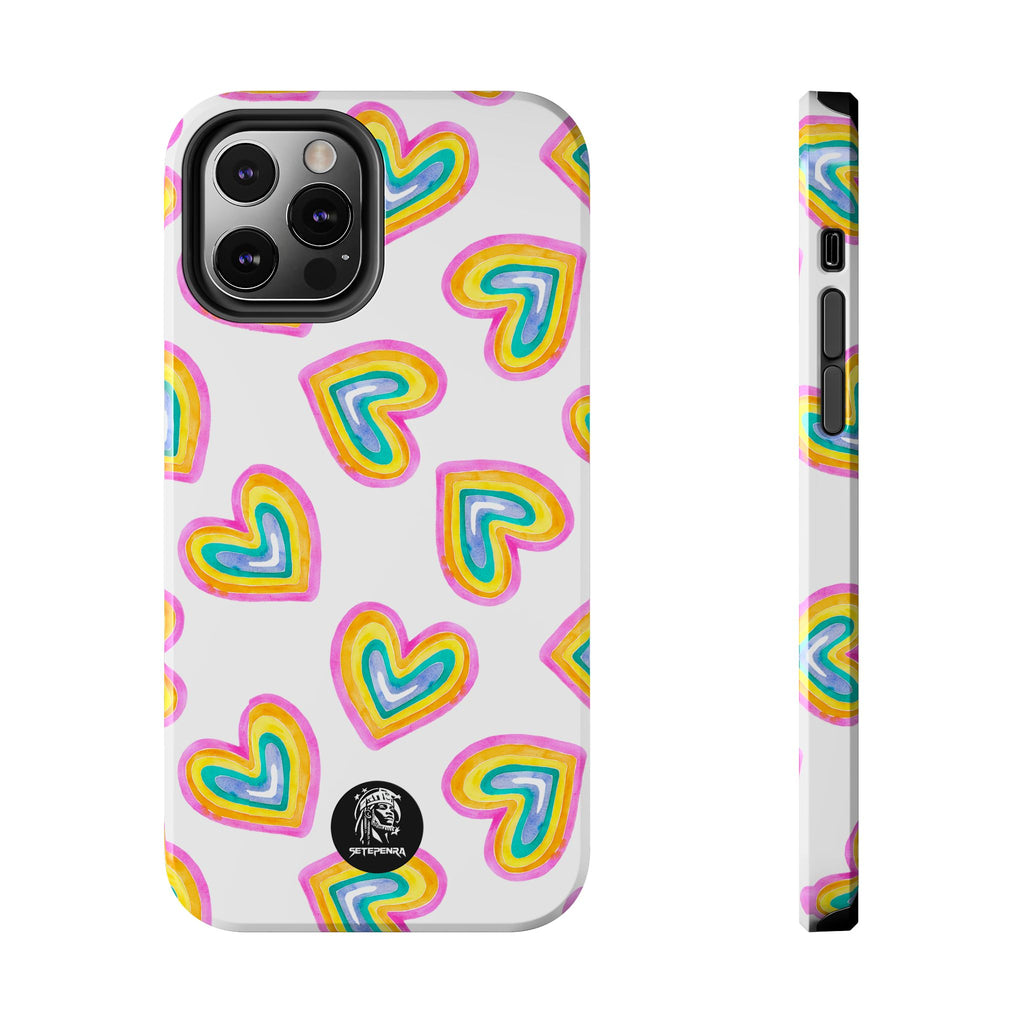 Rainbow Heart Tough Phone Case (For iPhone, Galaxy & More) - White SETEPENRA Phone Case.