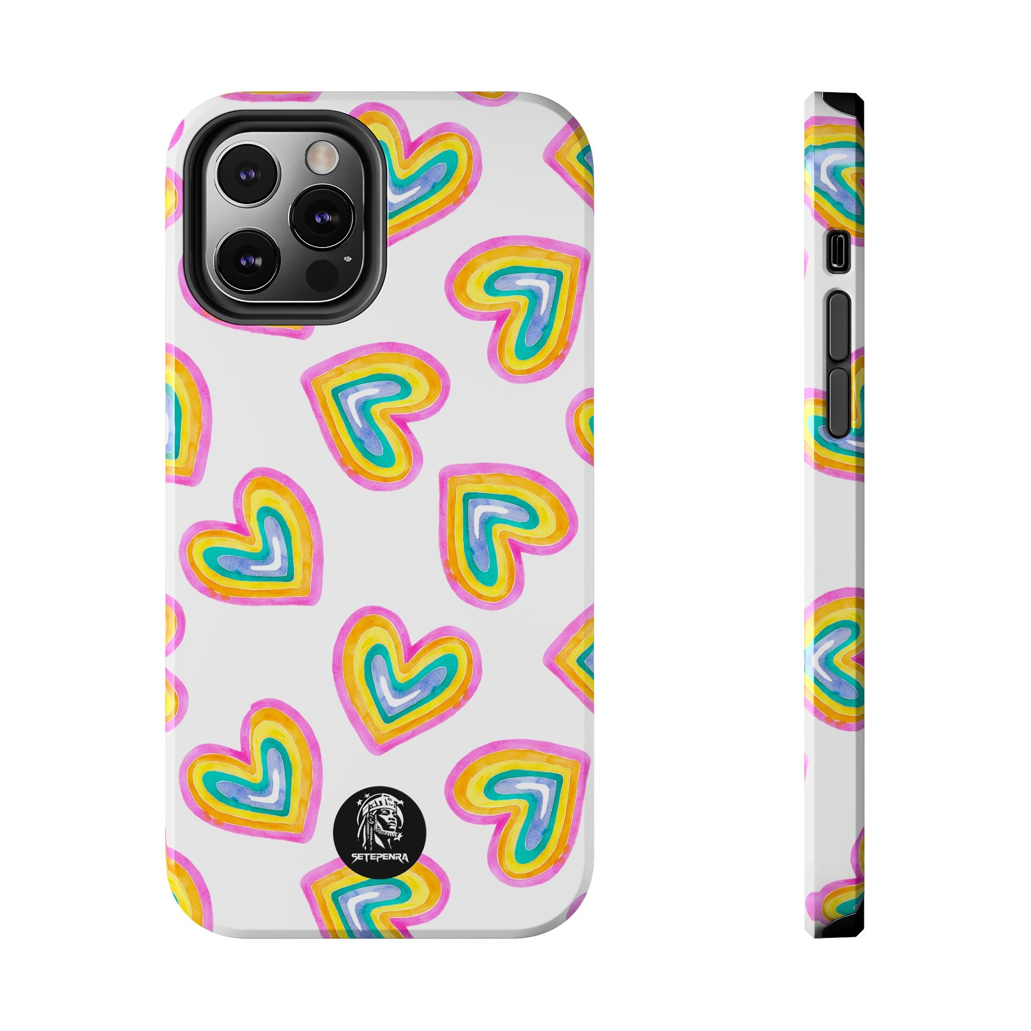 Rainbow Heart Tough Phone Case (For iPhone, Galaxy & More) - White SETEPENRA Phone Case.