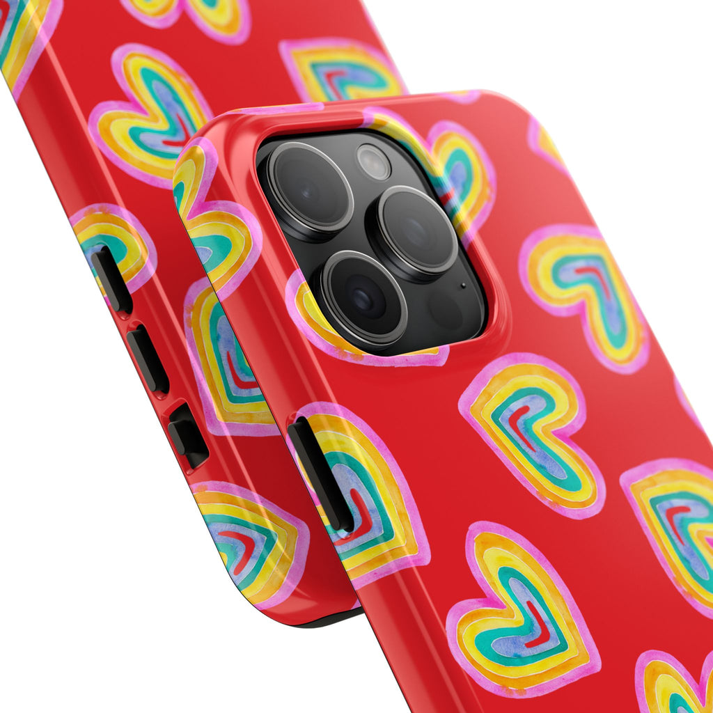 Rainbow Heart Tough Phone Case (For iPhone, Galaxy & More) - Red