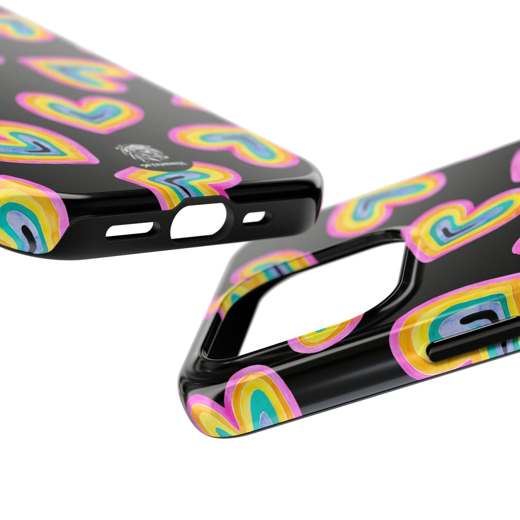 Rainbow Heart Tough Phone Case (For iPhone, Galaxy & More) - Black