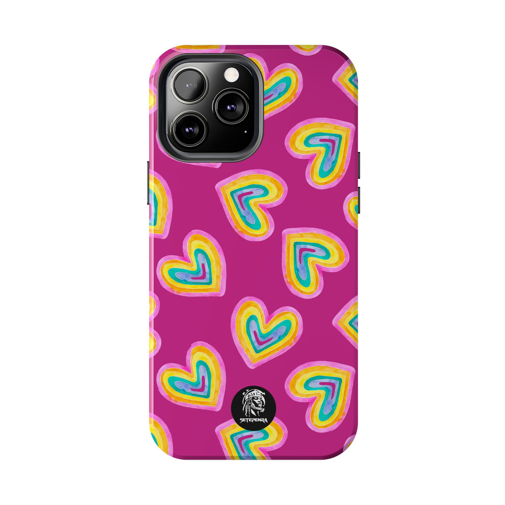 Rainbow Heart Tough Phone Case (For iPhone, Galaxy & More) - Pink
