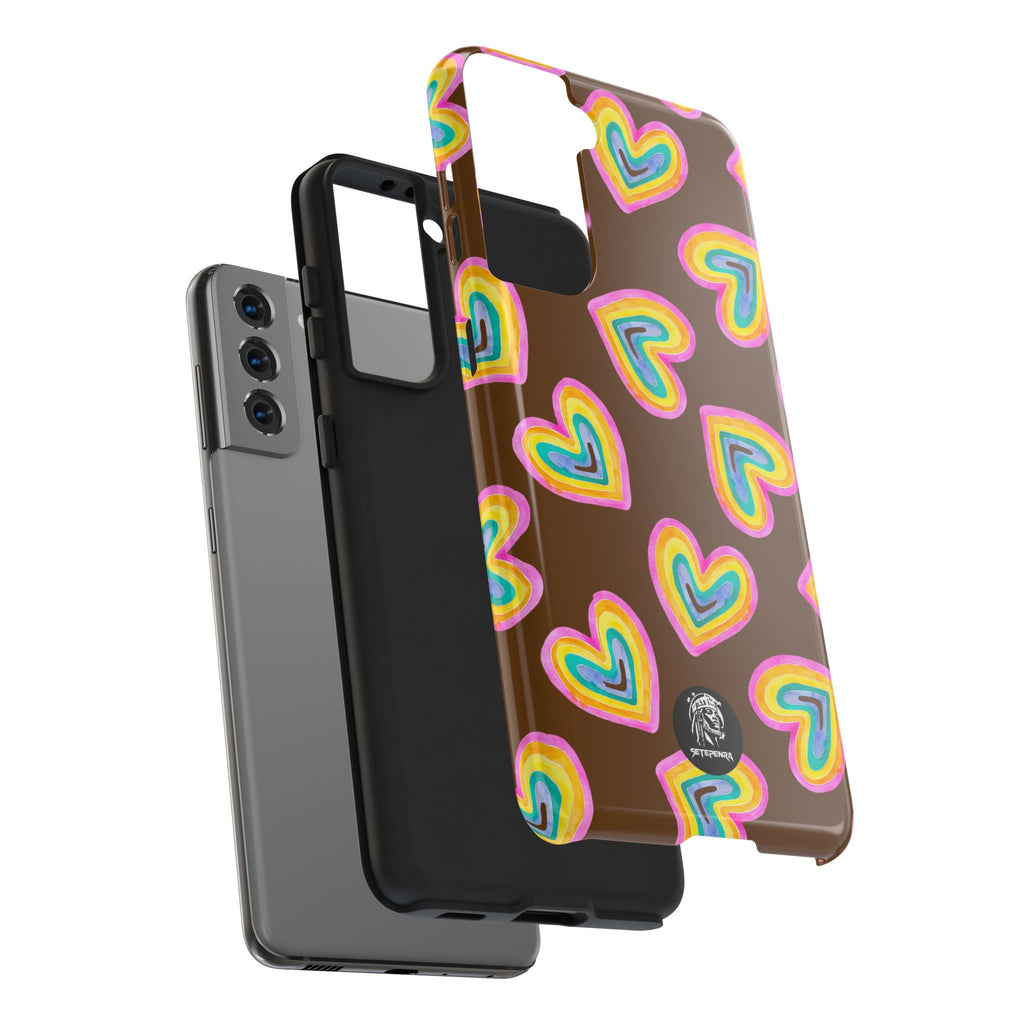 Rainbow Heart Tough Phone Case (For iPhone, Galaxy & More) - Brown