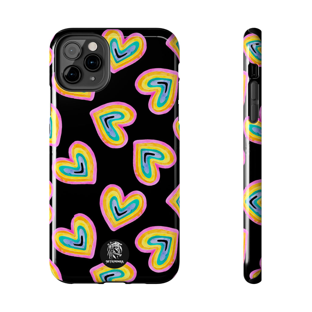 Rainbow Heart Tough Phone Case (For iPhone, Galaxy & More) - Black SETEPENRA Phone Case.