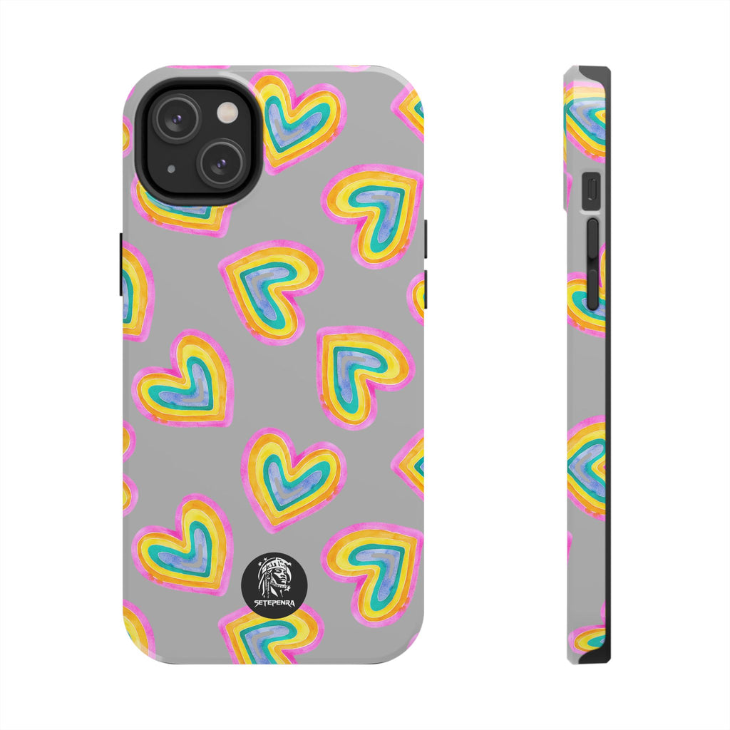 Rainbow Heart Tough Phone Case (For iPhone, Galaxy & More) - Light Grey SETEPENRA Phone Case.