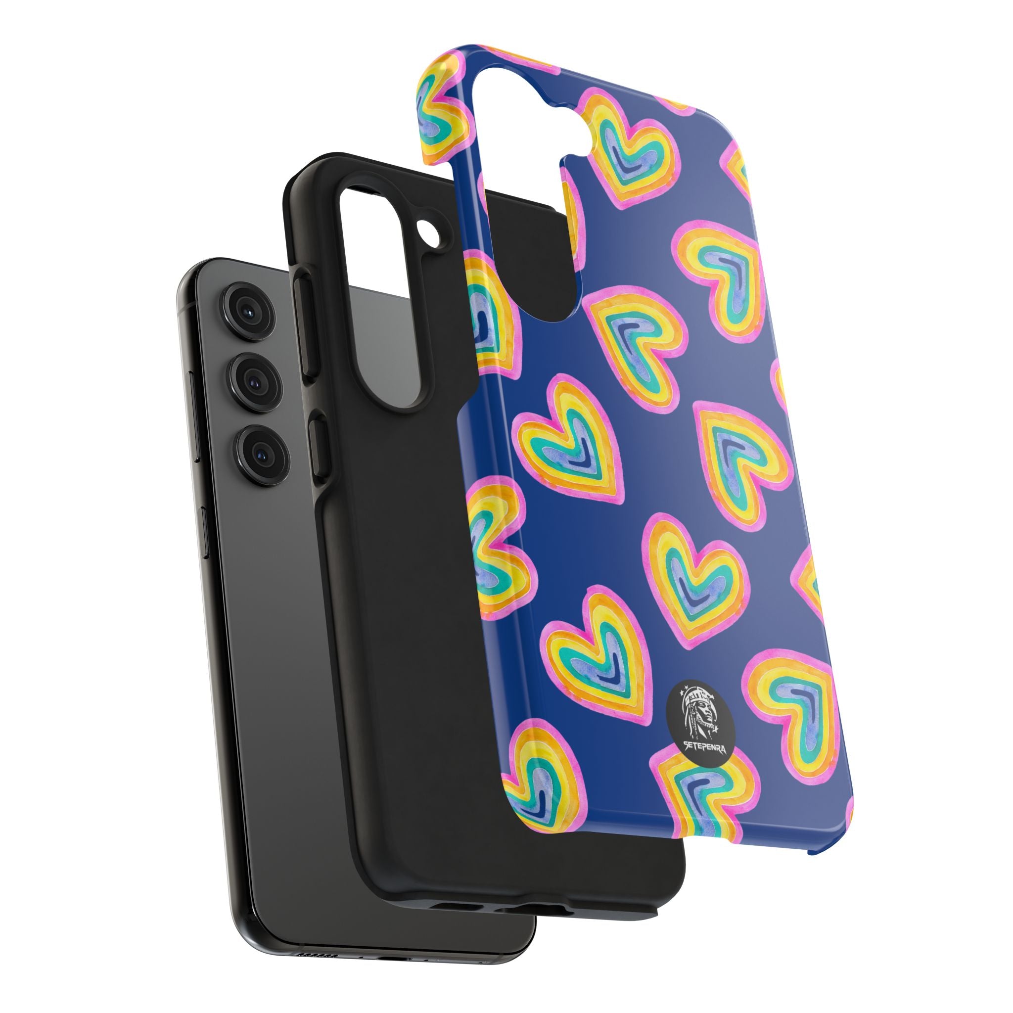Rainbow Heart Tough Phone Case (For iPhone, Galaxy & More) - Dark Blue
