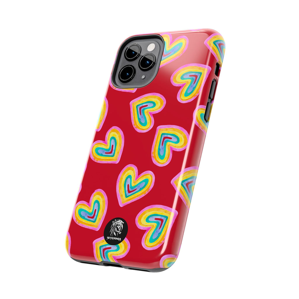 Rainbow Heart Tough Phone Case (For iPhone, Galaxy & More) - Dark Red