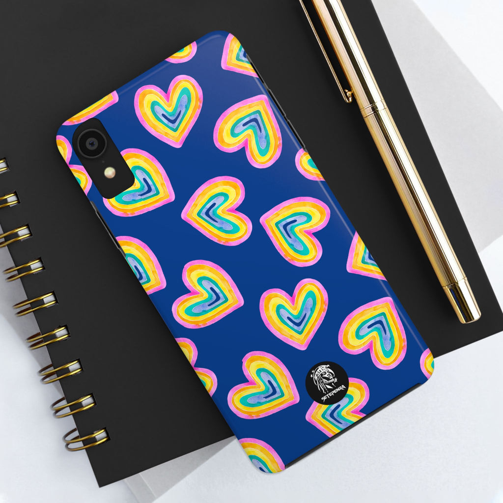 Rainbow Heart Tough Phone Case (For iPhone, Galaxy & More) - Dark Blue