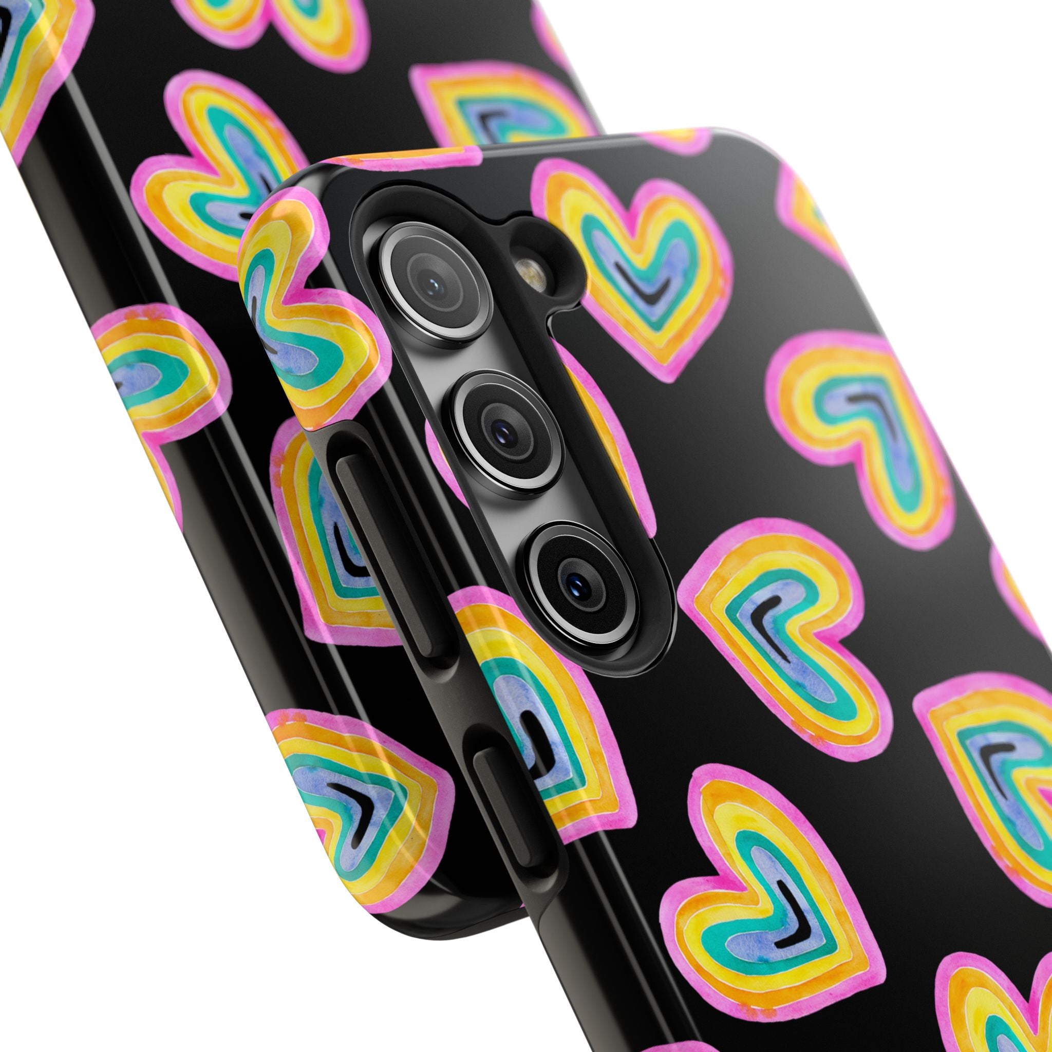 Rainbow Heart Tough Phone Case (For iPhone, Galaxy & More) - Black