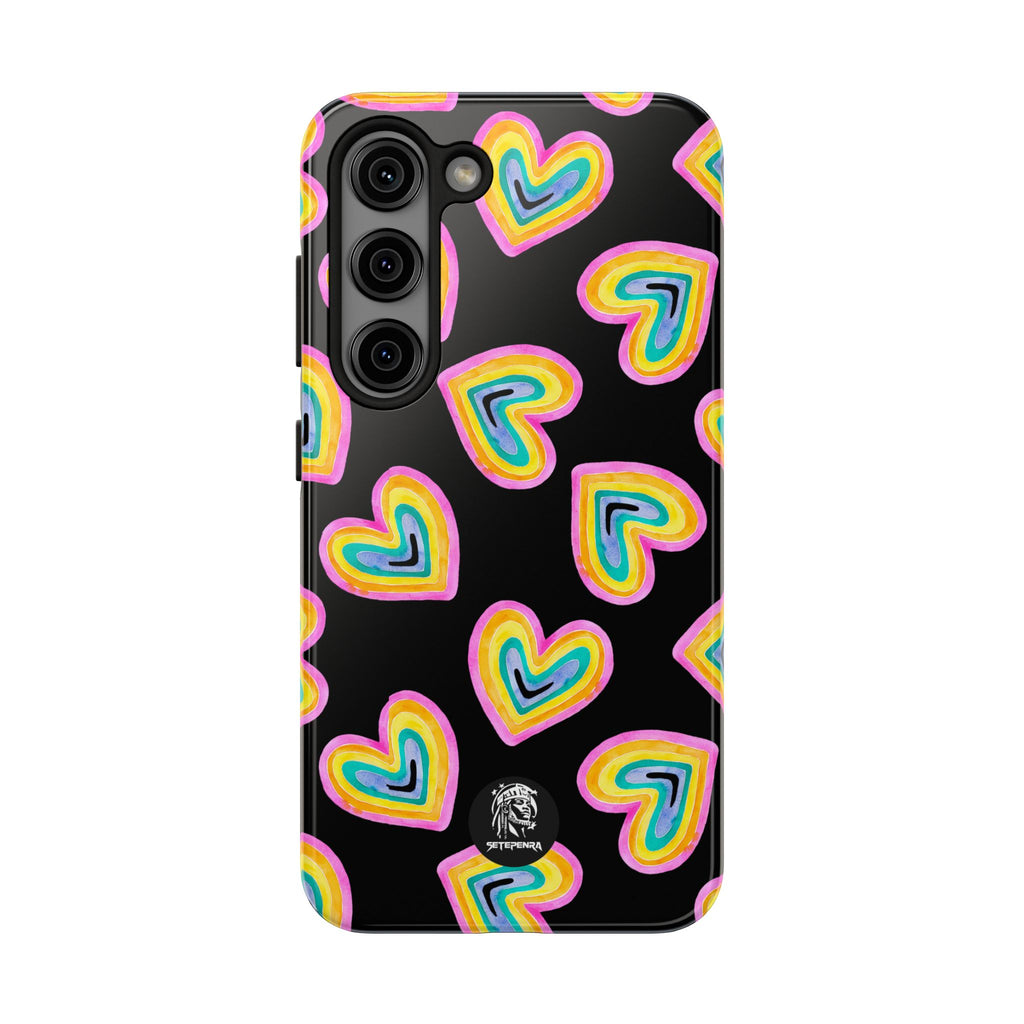 Rainbow Heart Tough Phone Case (For iPhone, Galaxy & More) - Black