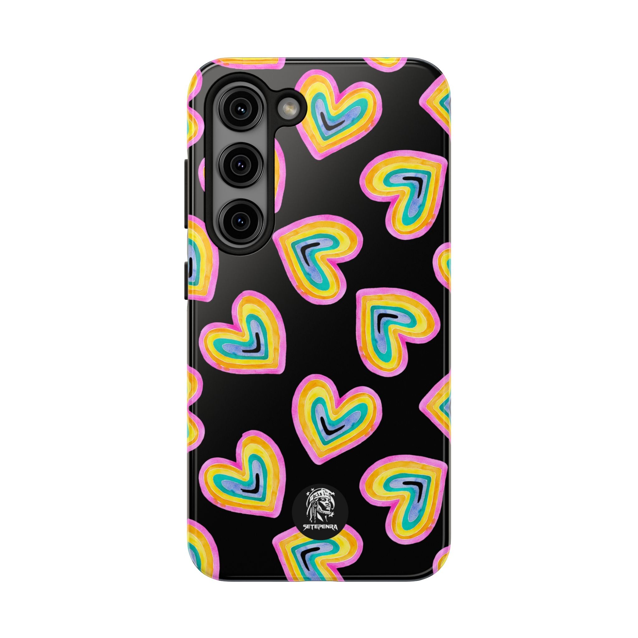 Rainbow Heart Tough Phone Case (For iPhone, Galaxy & More) - Black