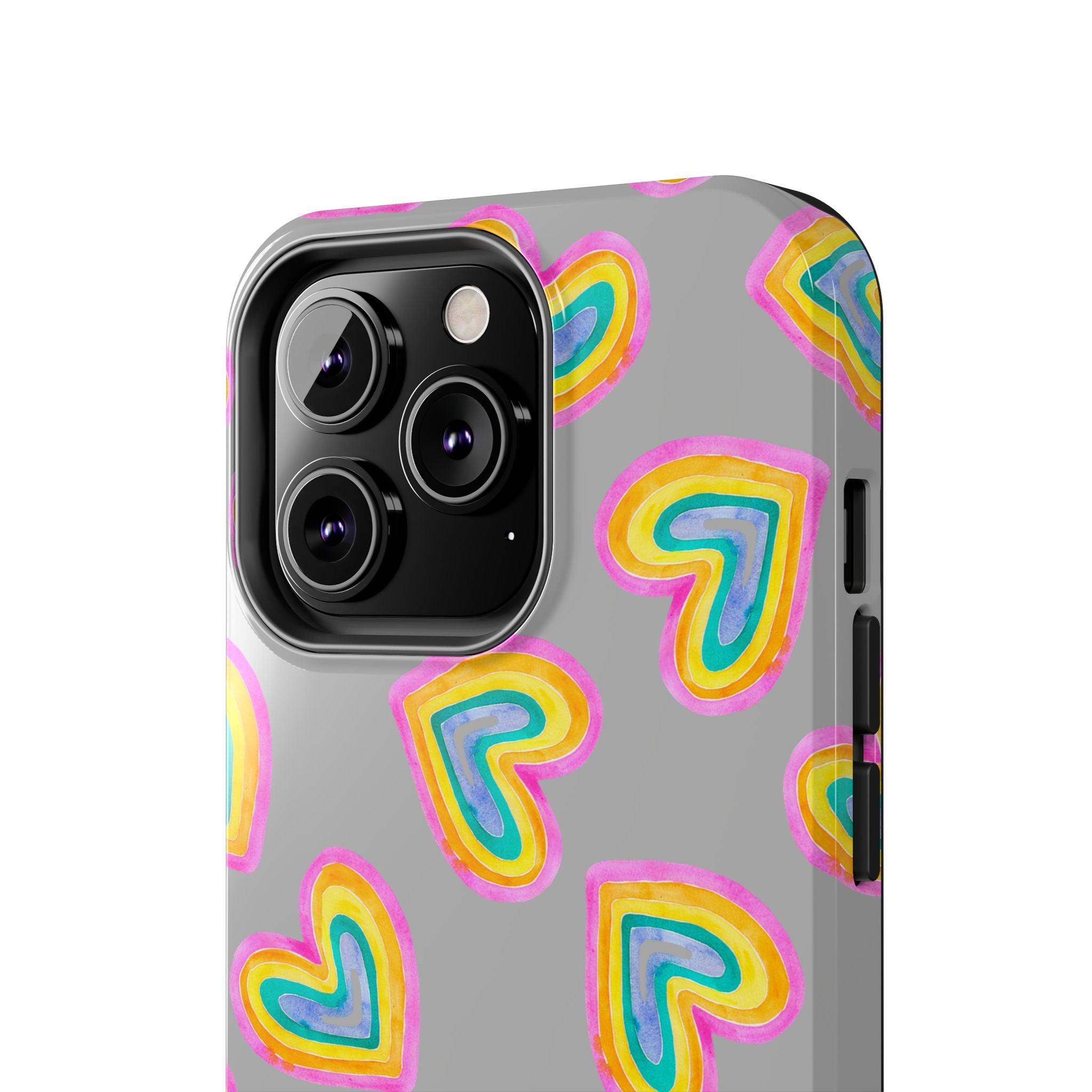 Rainbow Heart Tough Phone Case (For iPhone, Galaxy & More) - Light Grey
