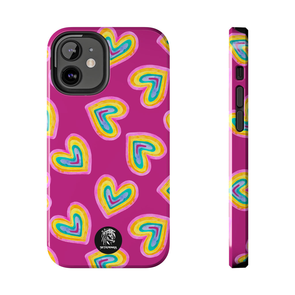 Rainbow Heart Tough Phone Case (For iPhone, Galaxy & More) - Pink SETEPENRA Phone Case.