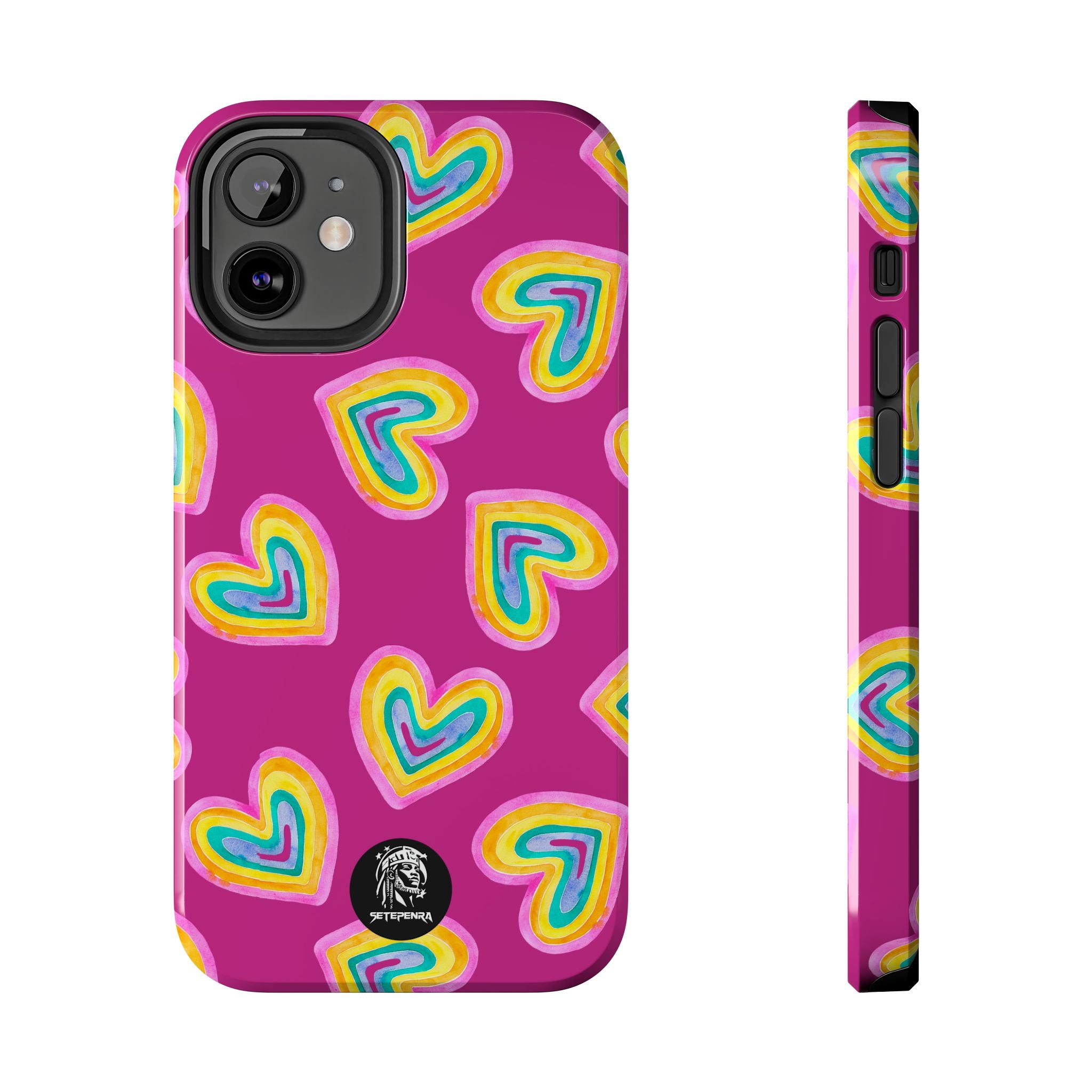 Rainbow Heart Tough Phone Case (For iPhone, Galaxy & More) - Pink SETEPENRA Phone Case.