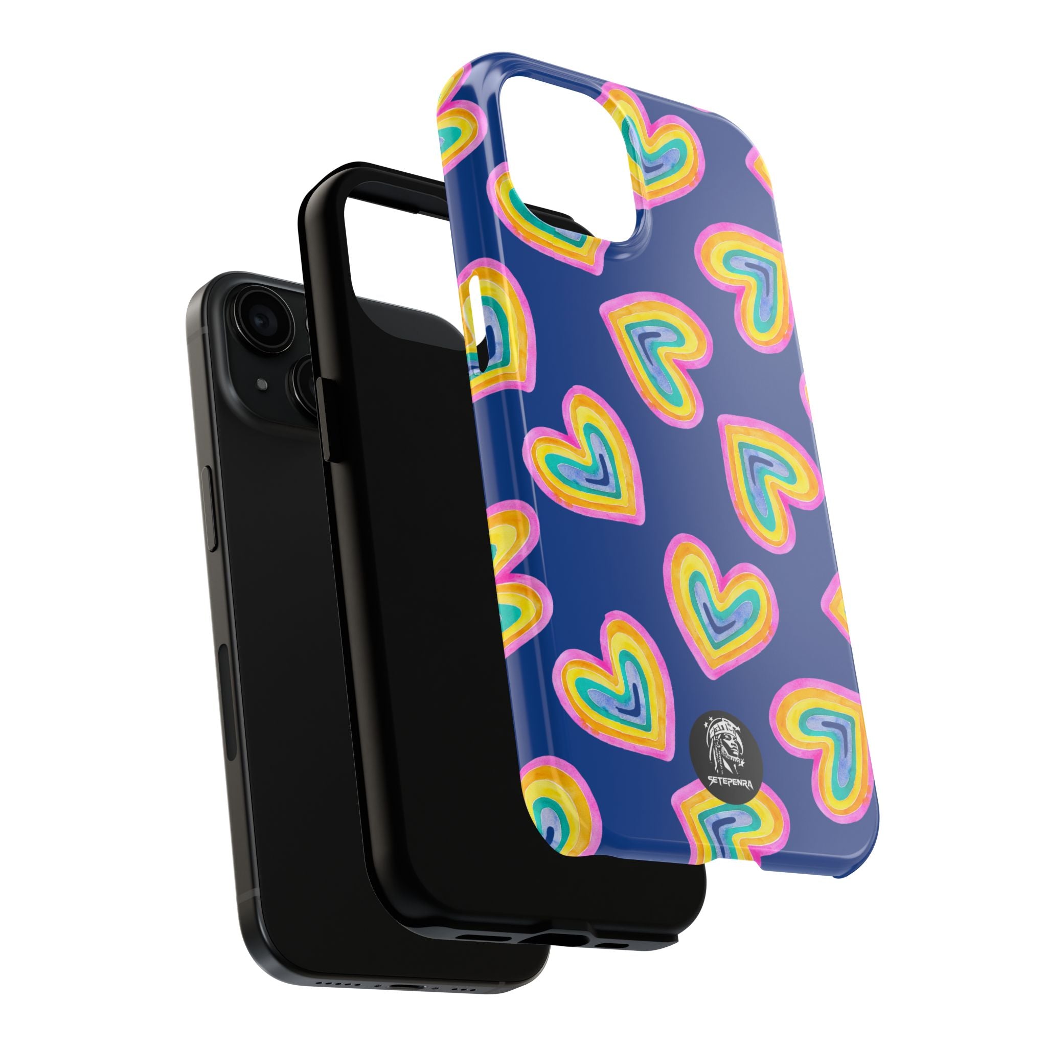 Rainbow Heart Tough Phone Case (For iPhone, Galaxy & More) - Dark Blue