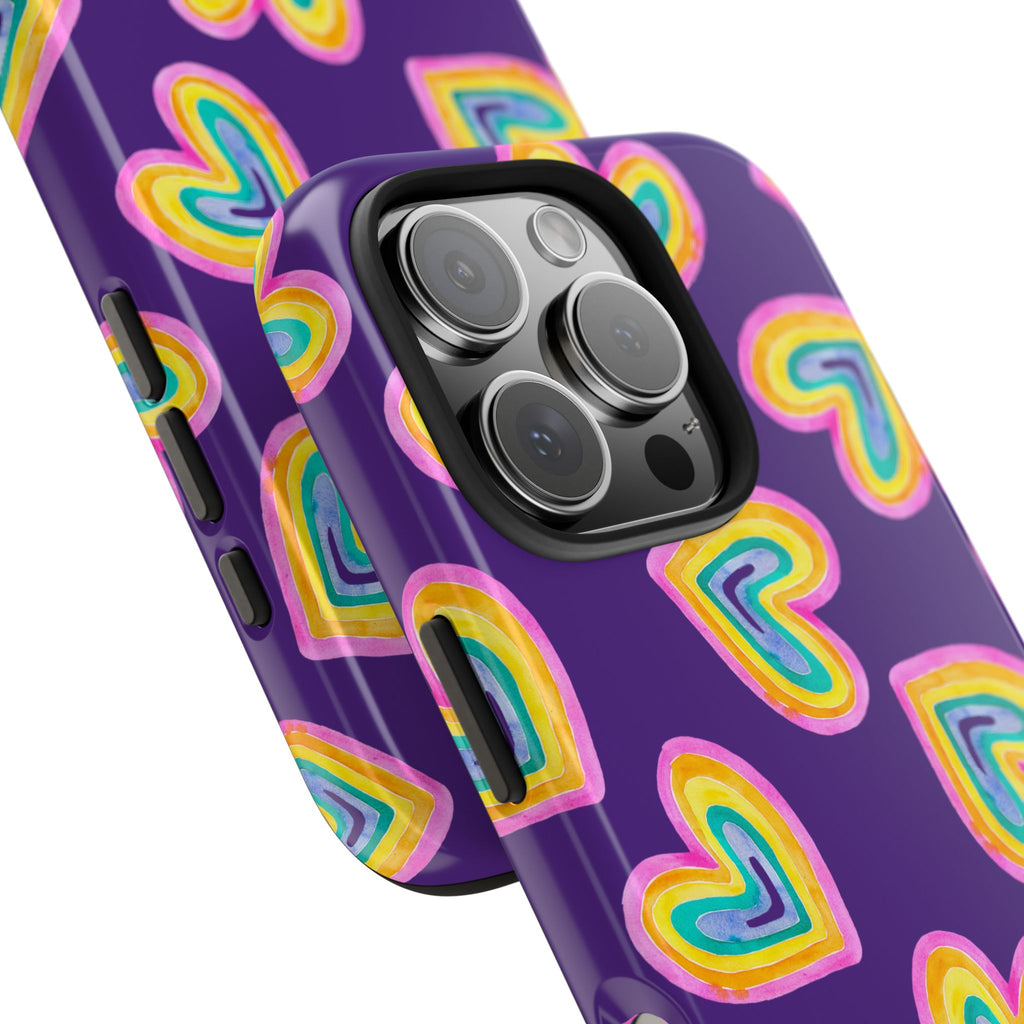 Rainbow Heart Tough Phone Case (For iPhone, Galaxy & More) - Purple