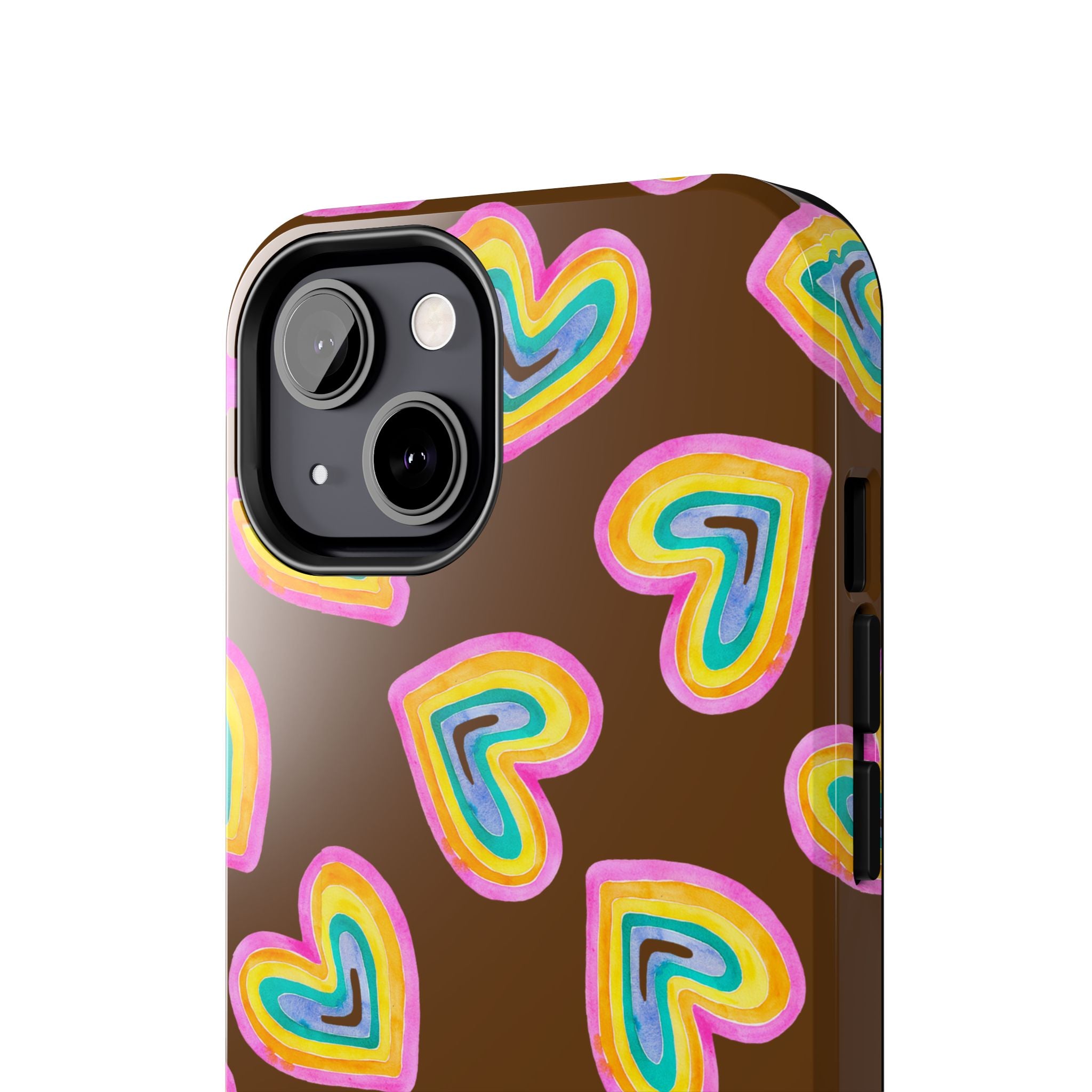 Rainbow Heart Tough Phone Case (For iPhone, Galaxy & More) - Brown