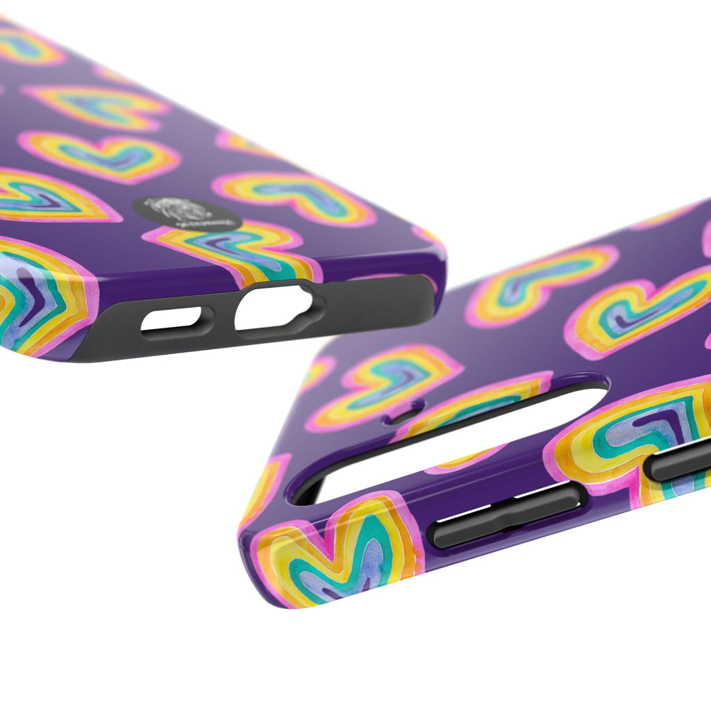 Rainbow Heart Tough Phone Case (For iPhone, Galaxy & More) - Purple