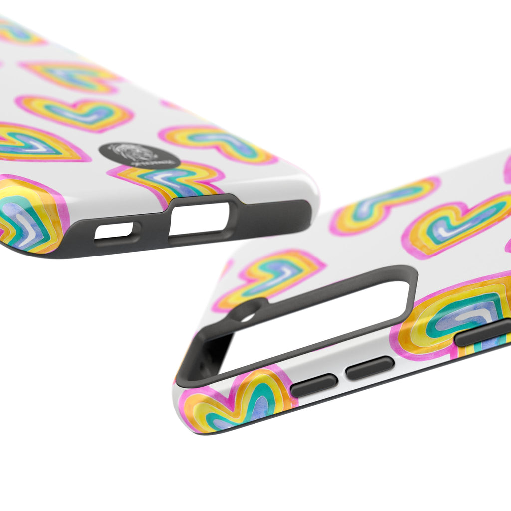 Rainbow Heart Tough Phone Case (For iPhone, Galaxy & More) - White