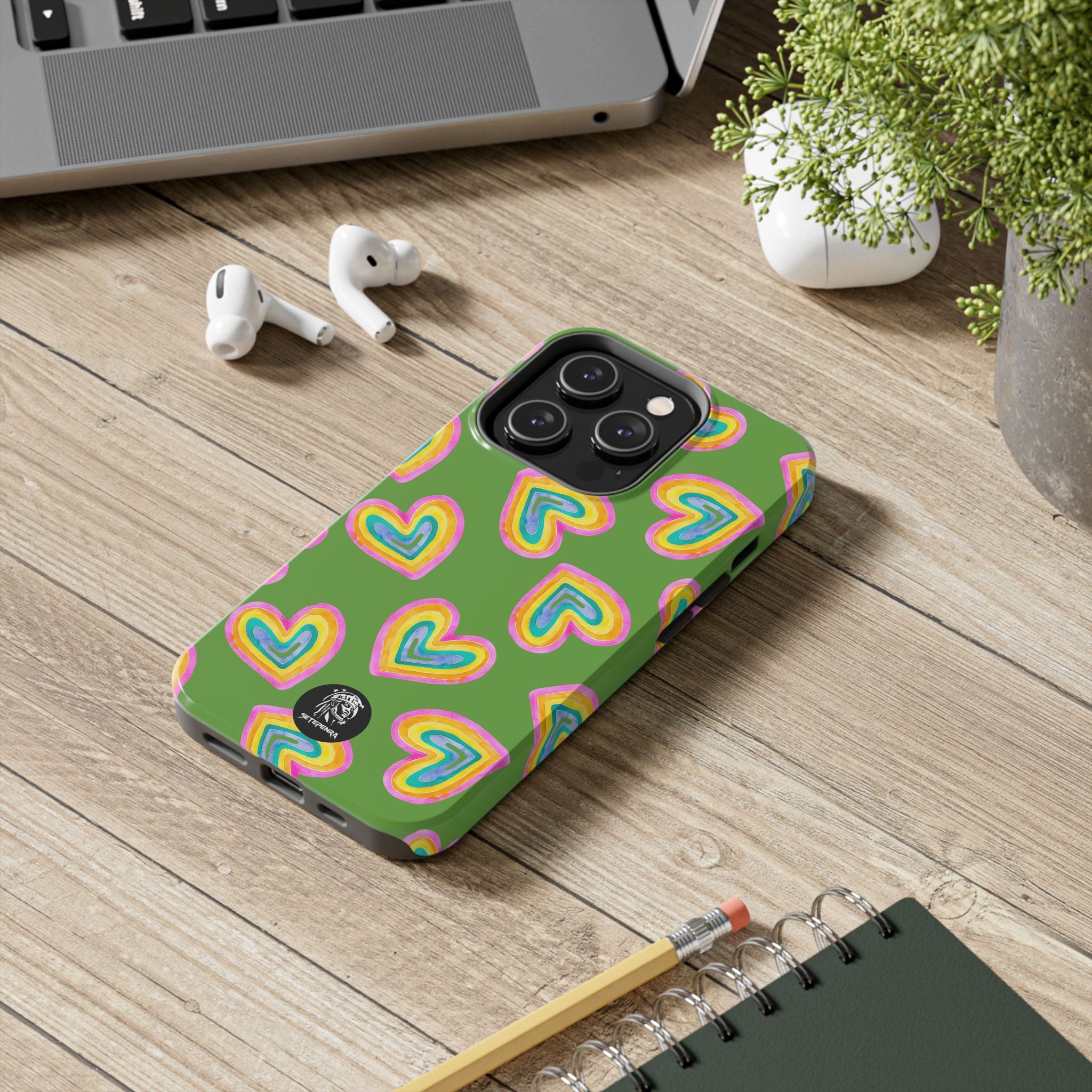 Rainbow Heart Tough Phone Case (For iPhone, Galaxy & More) - Green