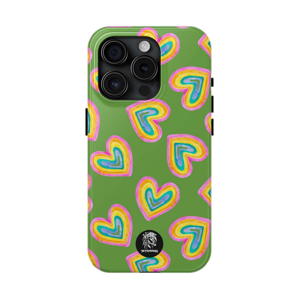 Rainbow Heart Tough Phone Case (For iPhone, Galaxy & More) - Green