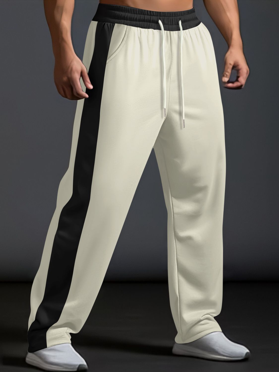Men's Full Size Drawstring Contrast Wide Leg Pants Plus Size SETEPENRA .