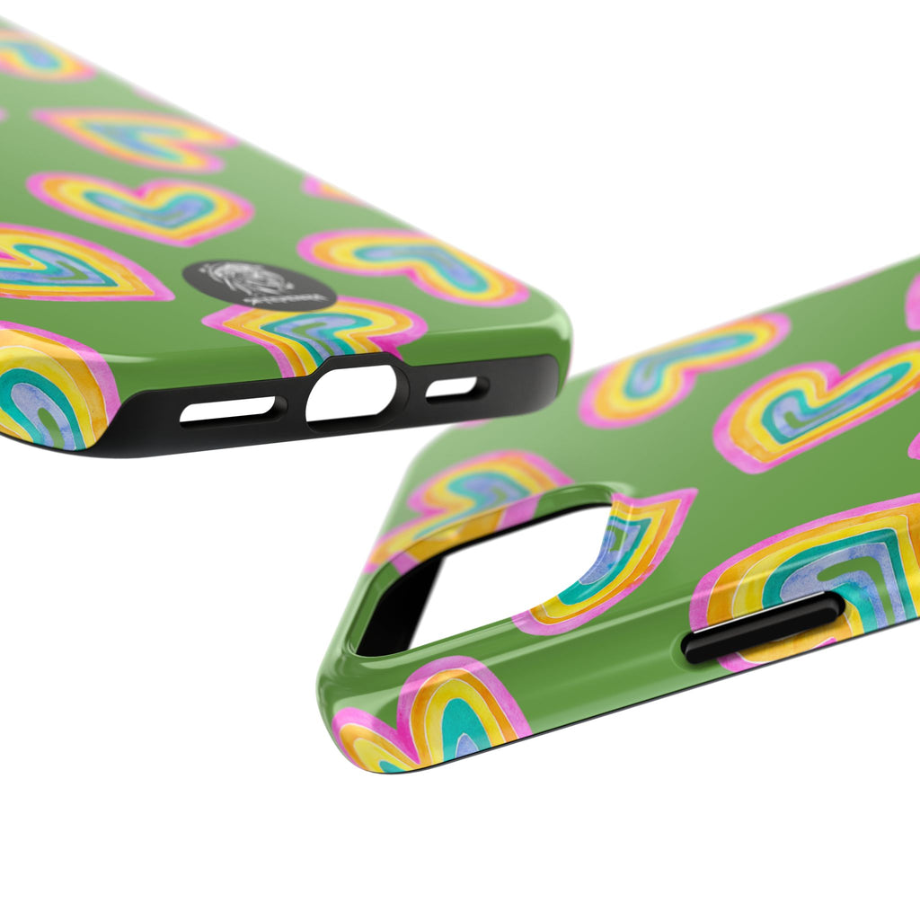 Rainbow Heart Tough Phone Case (For iPhone, Galaxy & More) - Green