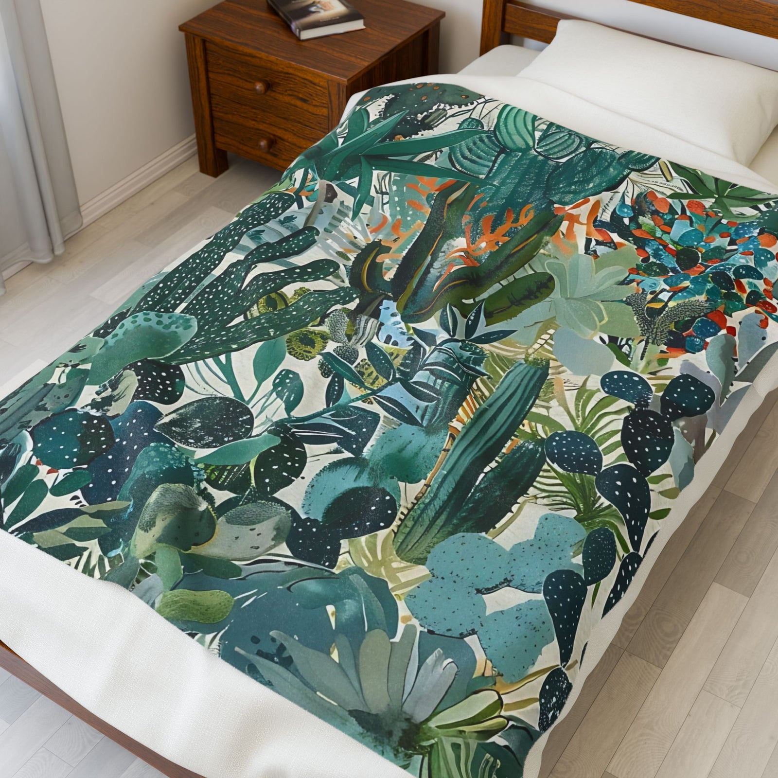 De Cacti Velveteen Plush Blanket SETEPENRA All Over Prints.