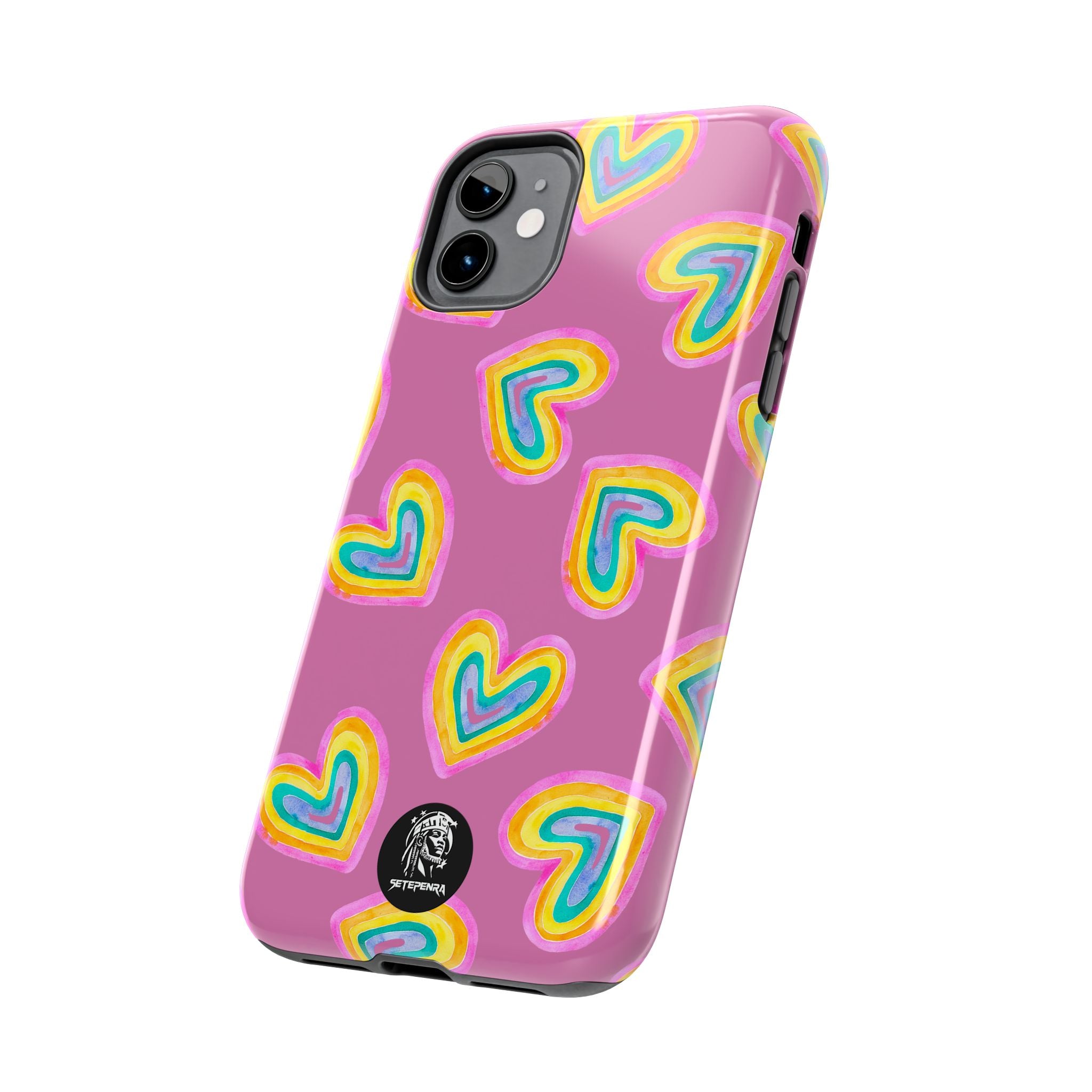 Rainbow Heart Tough Phone Case (For iPhone, Galaxy & More) - Light Pink