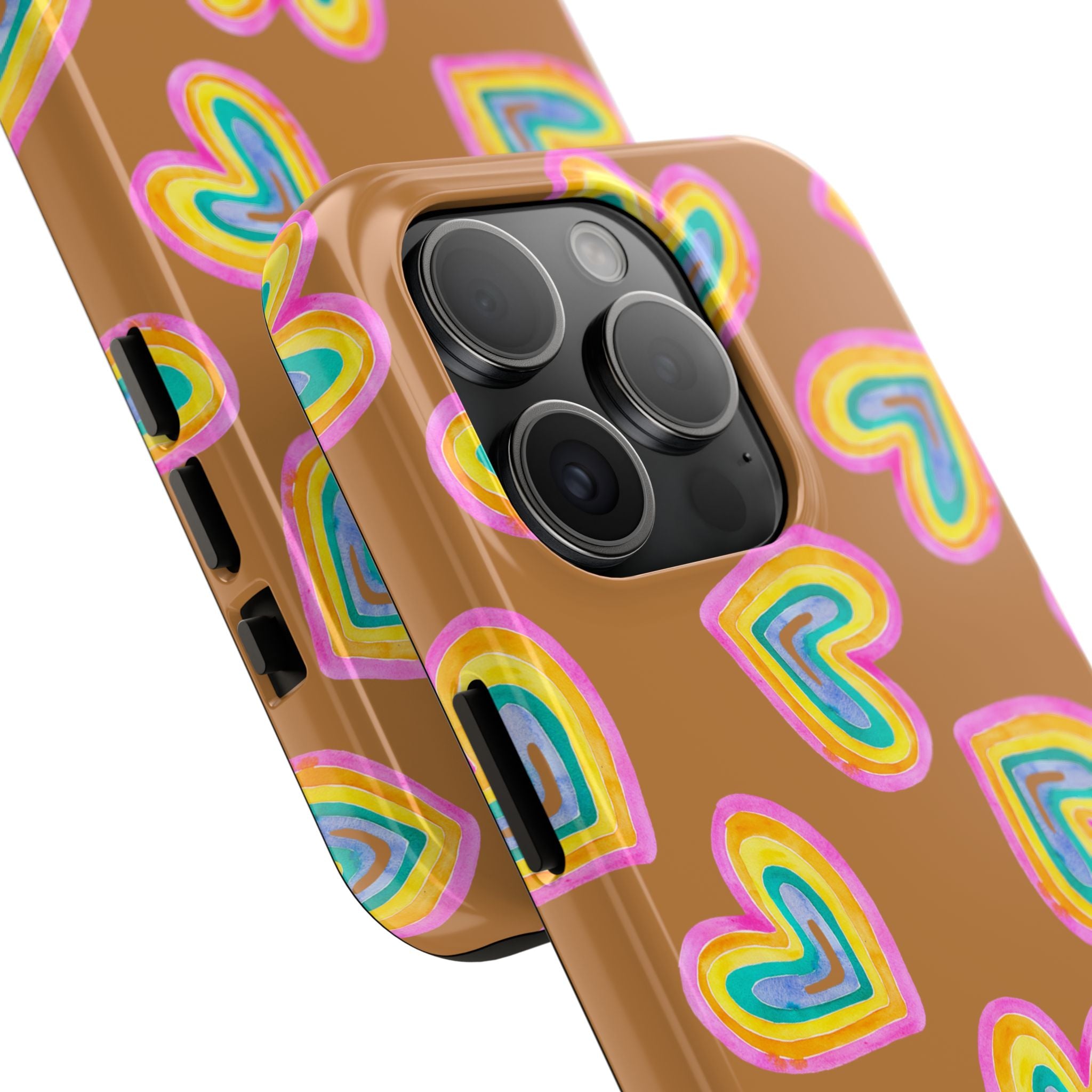 Rainbow Heart Tough Phone Case (For iPhone, Galaxy & More) - Light Brown