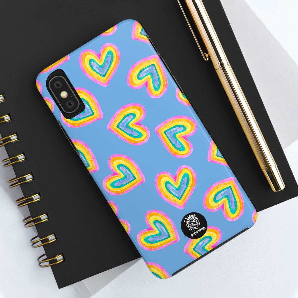 Rainbow Heart Tough Phone Case (For iPhone, Galaxy & More) - Light Blue