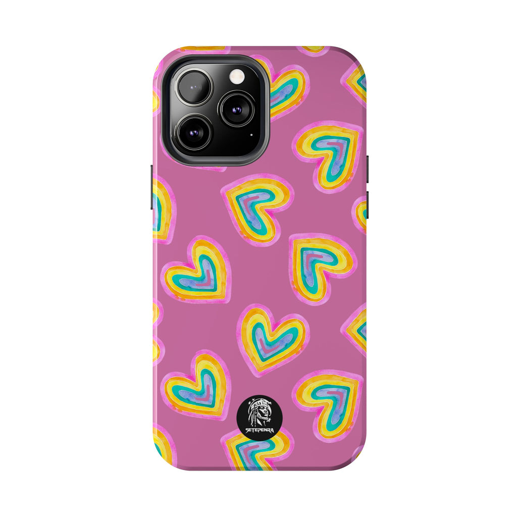 Rainbow Heart Tough Phone Case (For iPhone, Galaxy & More) - Light Pink
