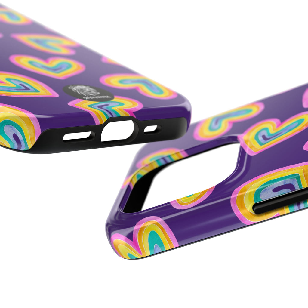 Rainbow Heart Tough Phone Case (For iPhone, Galaxy & More) - Purple