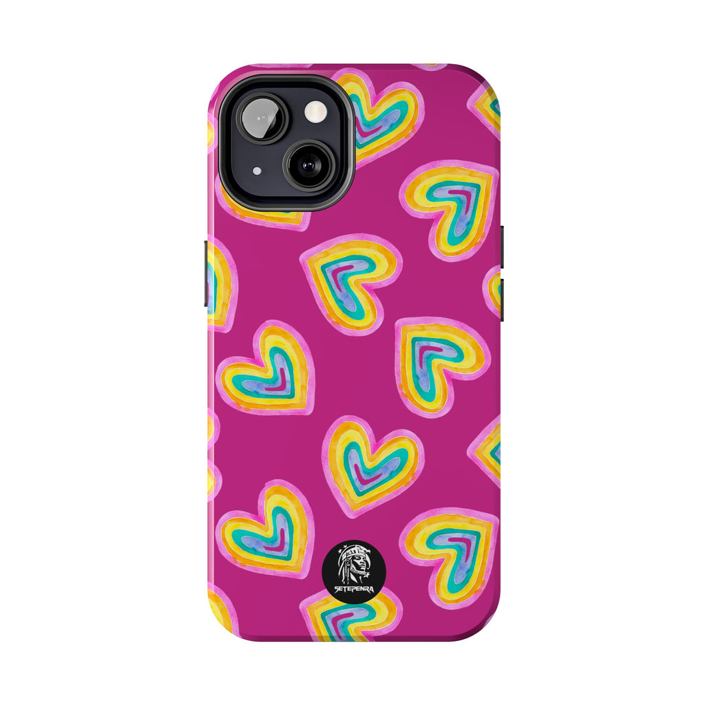 Rainbow Heart Tough Phone Case (For iPhone, Galaxy & More) - Pink