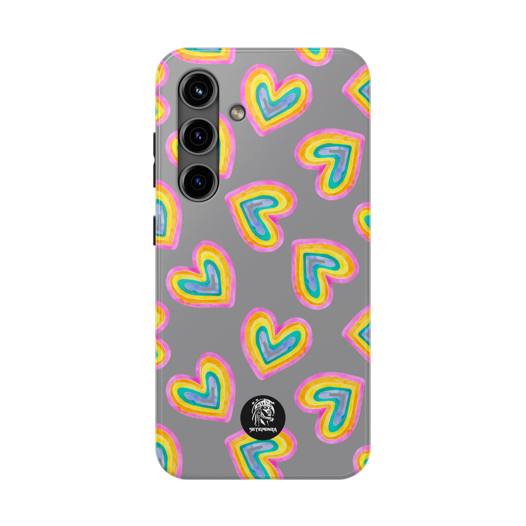 Rainbow Heart Tough Phone Case (For iPhone, Galaxy & More) - Grey SETEPENRA Phone Case.