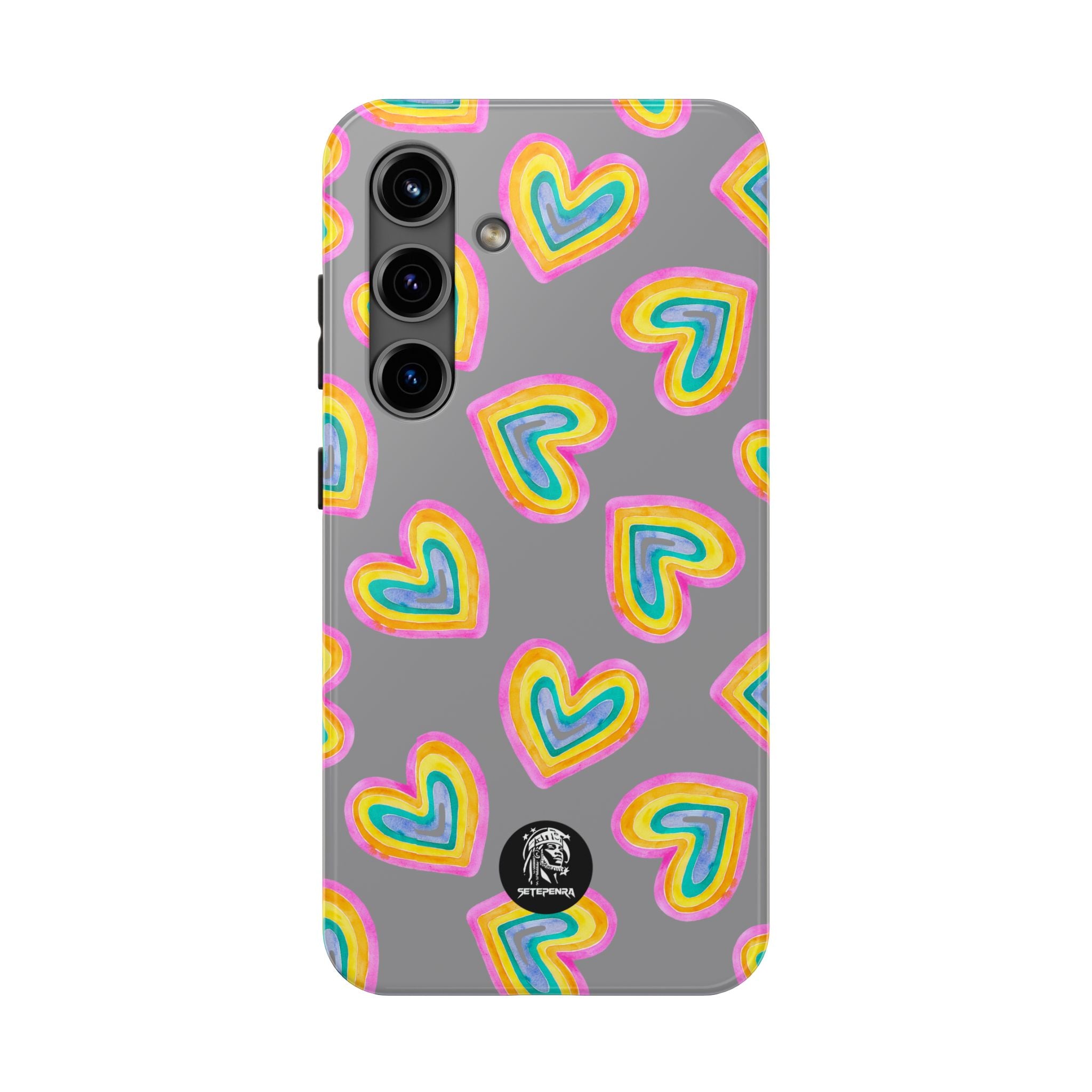 Rainbow Heart Tough Phone Case (For iPhone, Galaxy & More) - Grey SETEPENRA Phone Case.